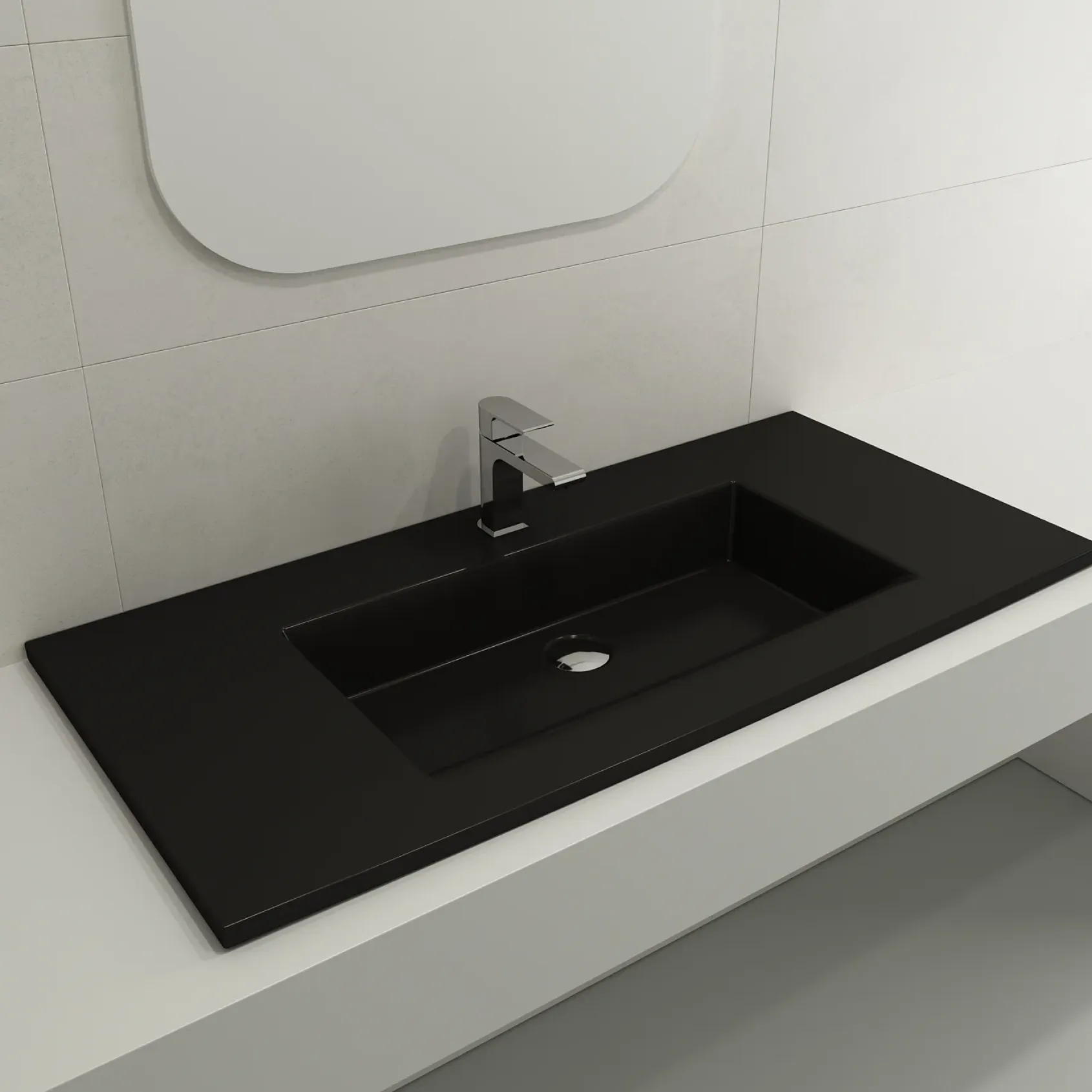 BOCCHI Ravenna 41" Rectangle Wallmount Fireclay Bathroom Sink, Matte Black, Single Faucet Hole, 1105-004-0126