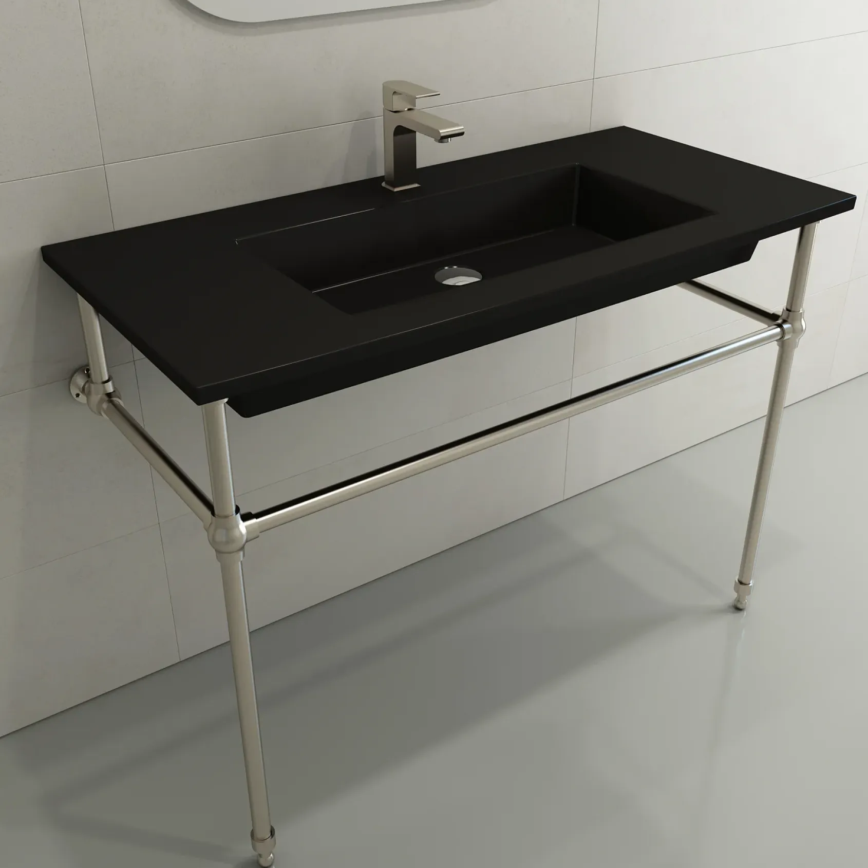 BOCCHI Ravenna 41" Rectangle Wallmount Fireclay Bathroom Sink, Matte Black, Single Faucet Hole, 1105-004-0126
