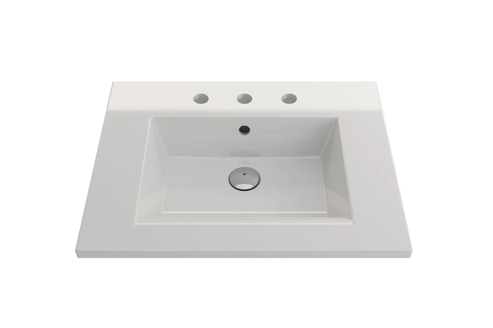 BOCCHI Ravenna 25" Rectangle Wallmount Fireclay Bathroom Sink, White, 3 Faucet Hole, 1161-001-0127