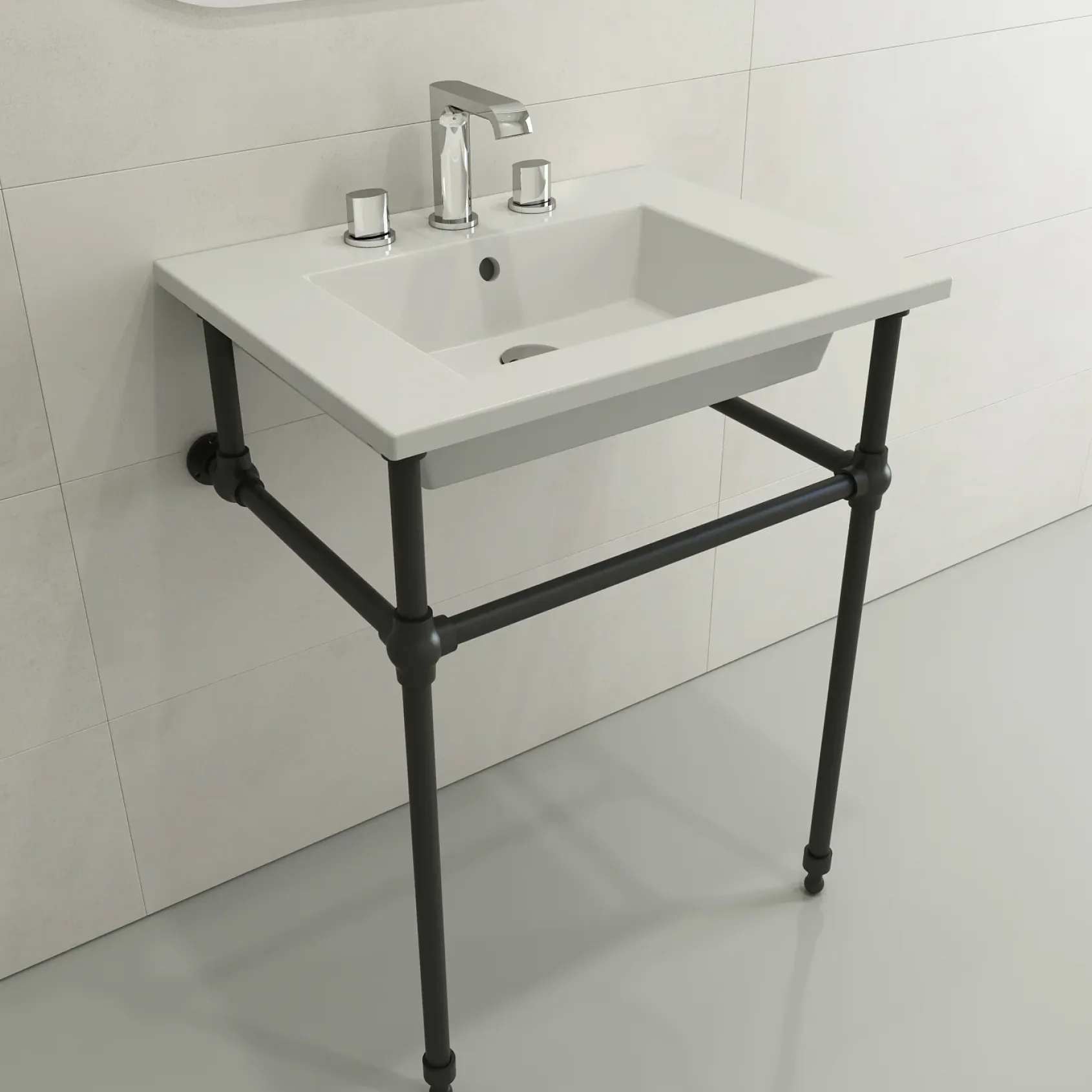 BOCCHI Ravenna 25" Rectangle Wallmount Fireclay Bathroom Sink, White, 3 Faucet Hole, 1161-001-0127