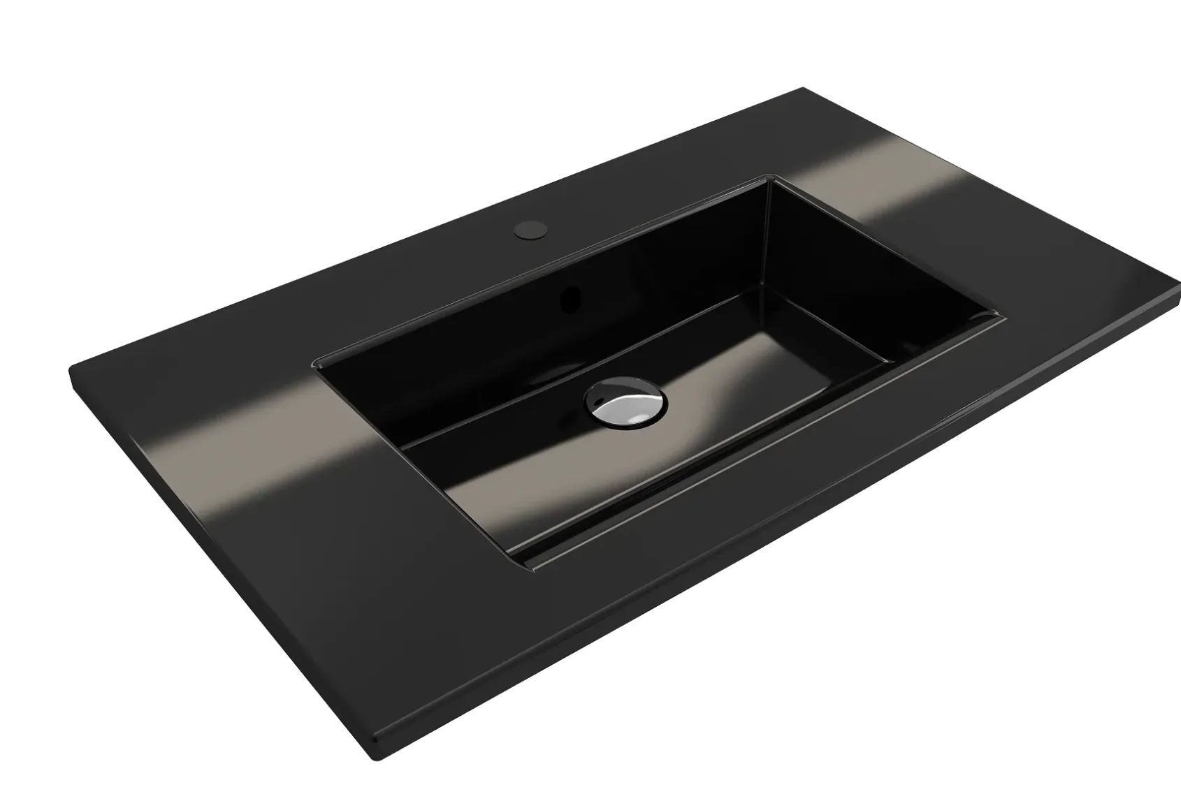 BOCCHI Ravenna 32" Rectangle Wallmount Fireclay Bathroom Sink, Black, Single Faucet Hole, 1113-005-0126