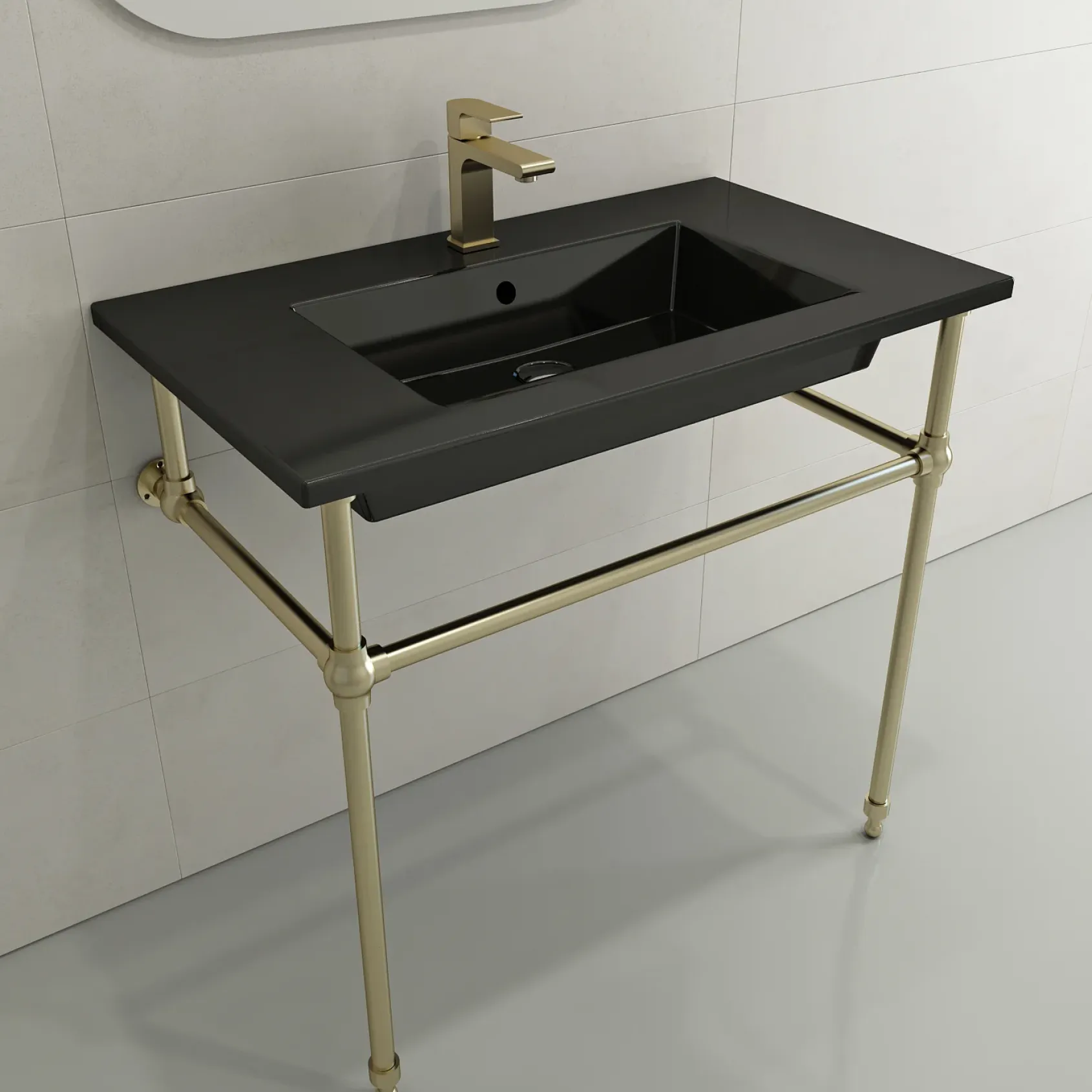 BOCCHI Ravenna 32" Rectangle Wallmount Fireclay Bathroom Sink, Black, Single Faucet Hole, 1113-005-0126
