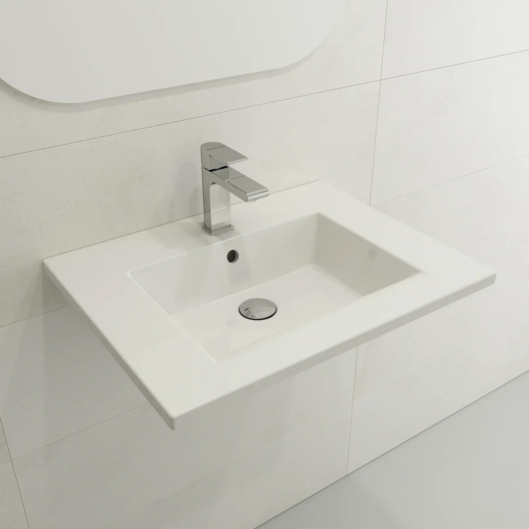 BOCCHI Ravenna 25" Rectangle Wallmount Fireclay Bathroom Sink, White, Single Faucet Hole, 1161-001-0126