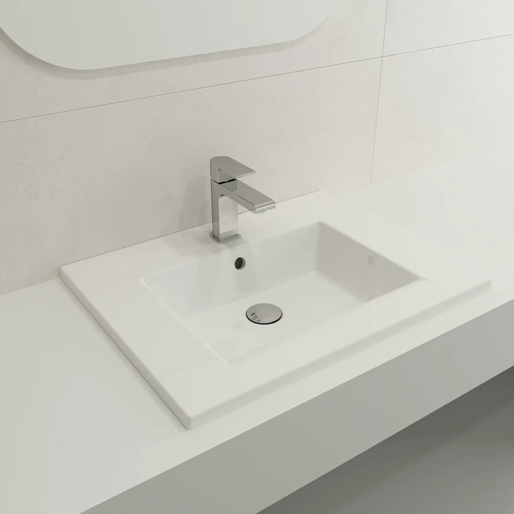 BOCCHI Ravenna 25" Rectangle Wallmount Fireclay Bathroom Sink, White, Single Faucet Hole, 1161-001-0126