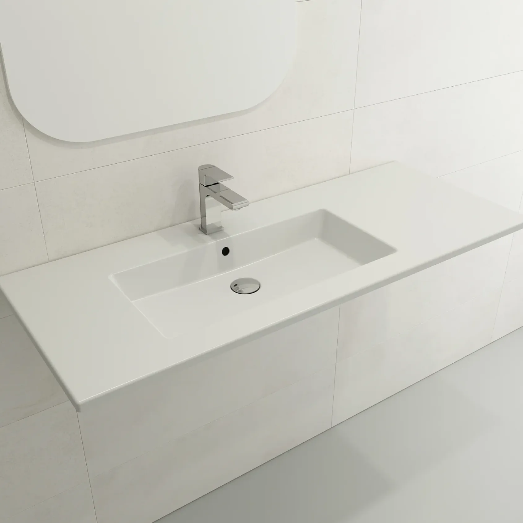 BOCCHI Ravenna 48" Rectangle Wallmount Fireclay Bathroom Sink, Matte White, Single Faucet Hole, 1305-002-0126
