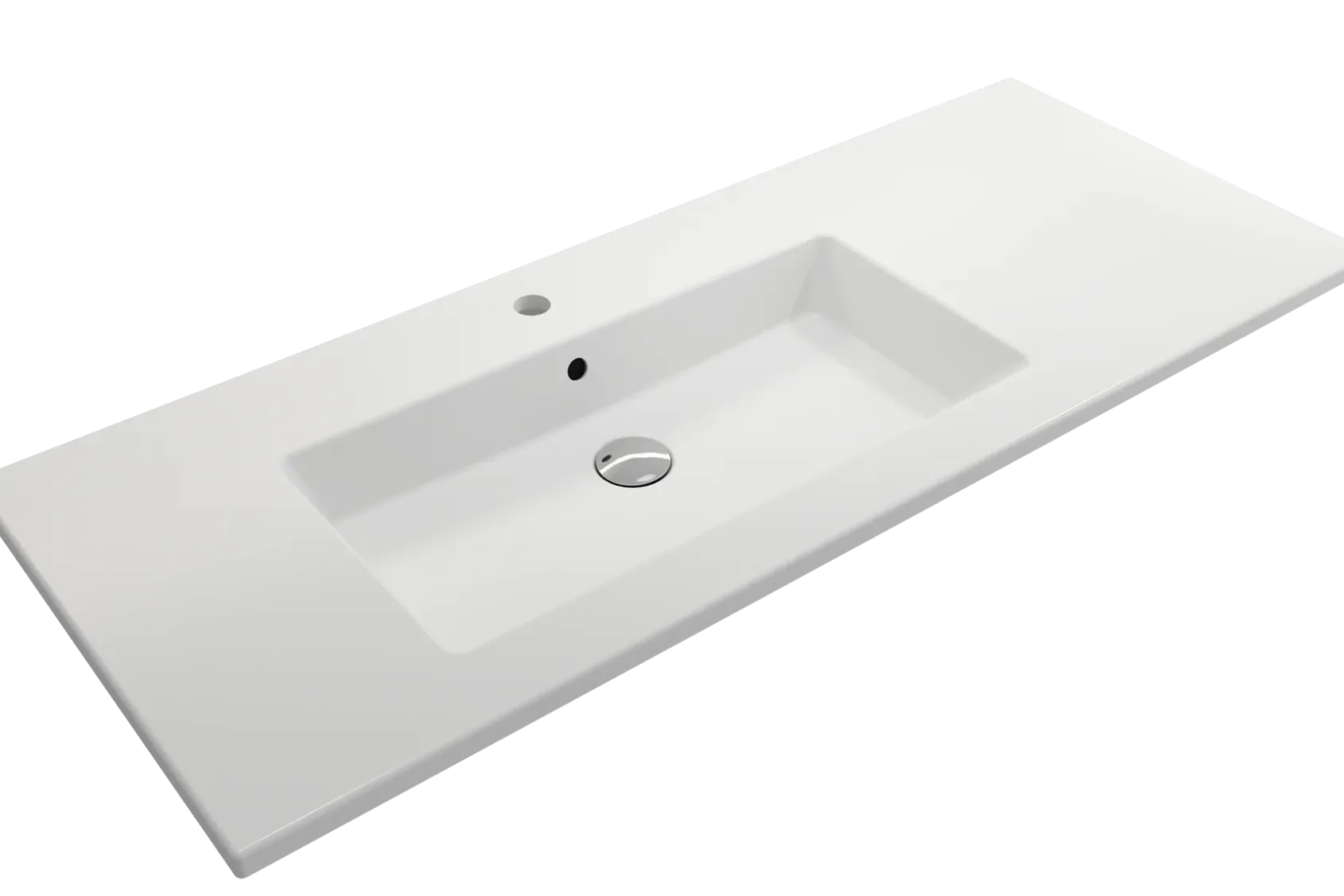 BOCCHI Ravenna 48" Rectangle Wallmount Fireclay Bathroom Sink, Matte White, Single Faucet Hole, 1305-002-0126