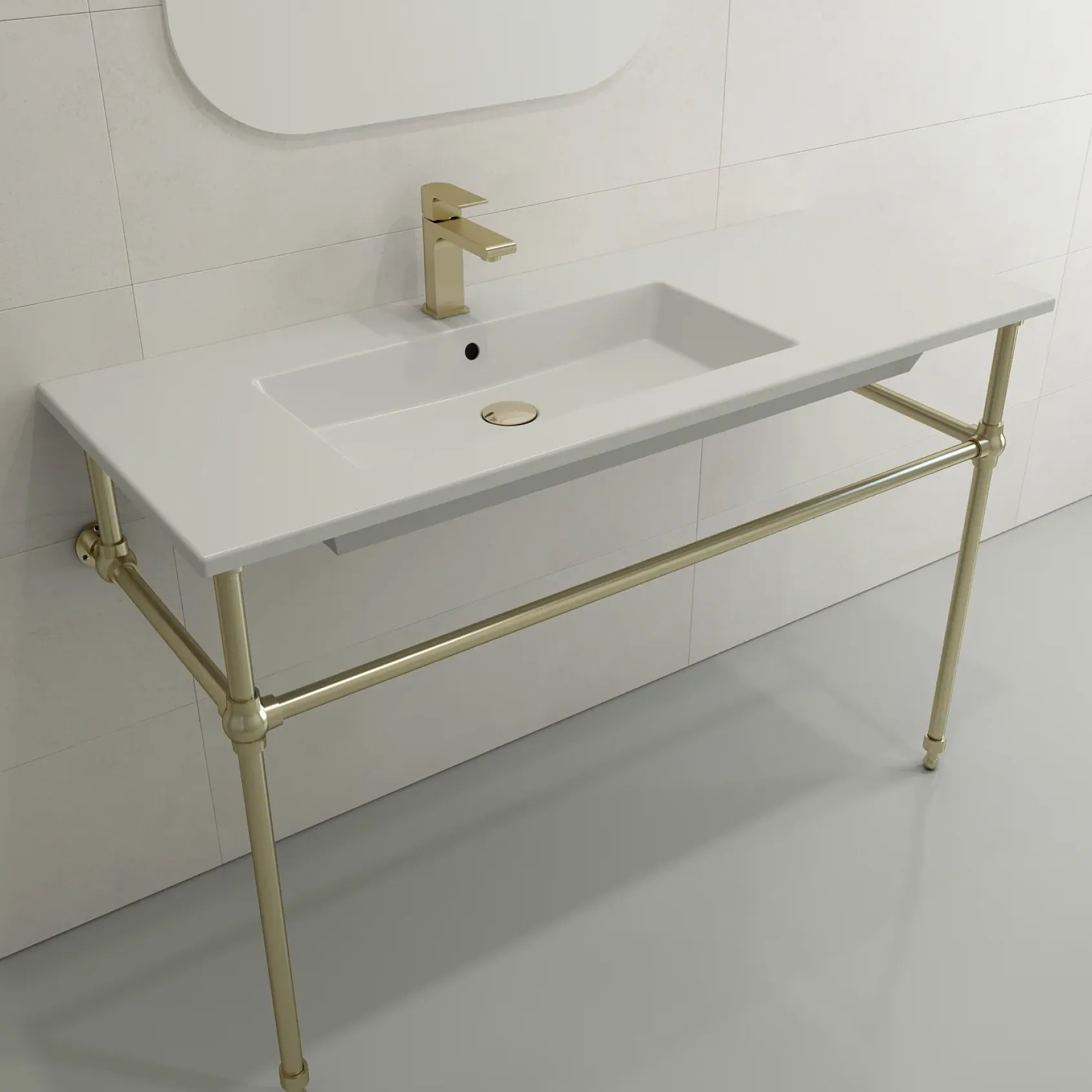 BOCCHI Ravenna 48" Rectangle Wallmount Fireclay Bathroom Sink, Matte White, Single Faucet Hole, 1305-002-0126