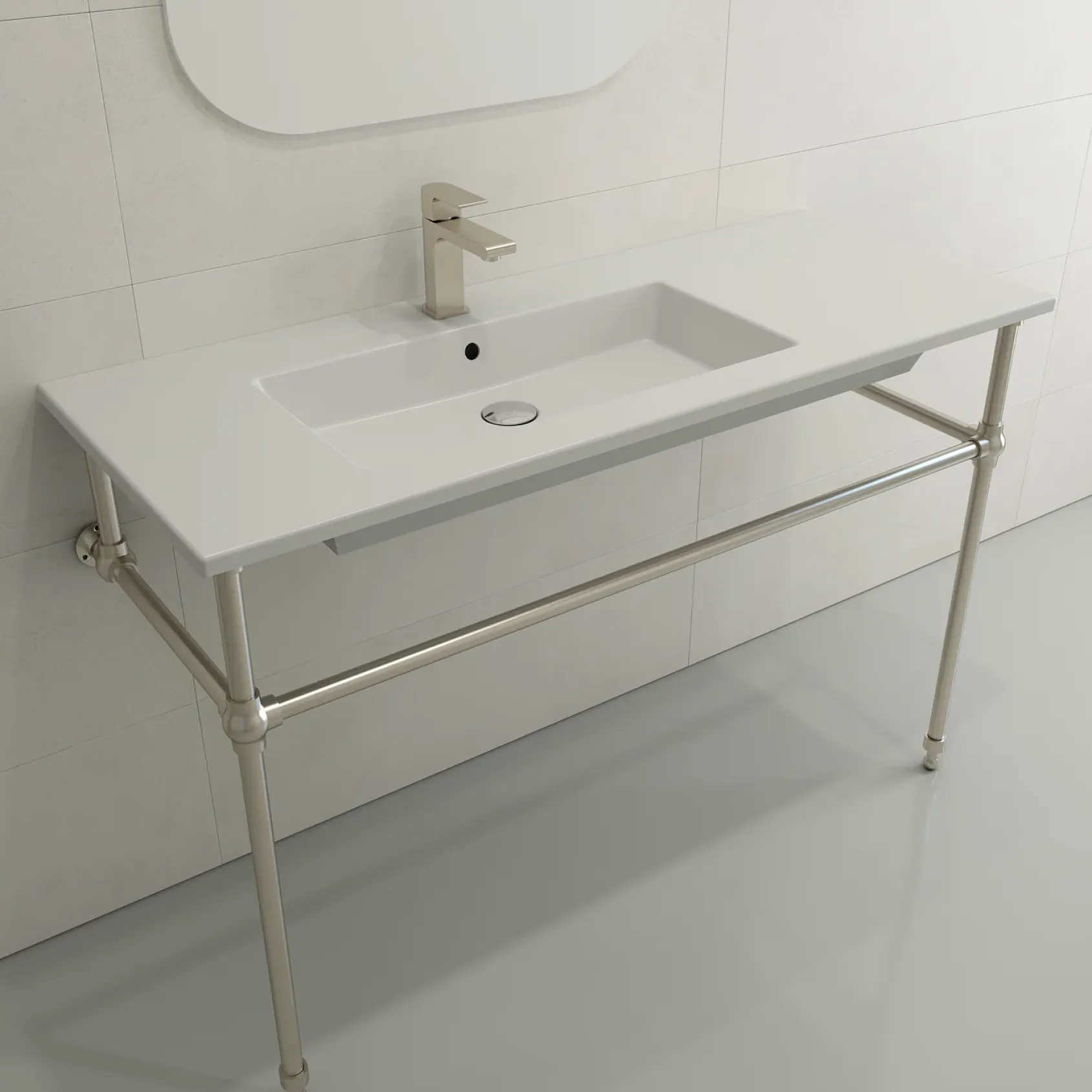 BOCCHI Ravenna 48" Rectangle Wallmount Fireclay Bathroom Sink, Matte White, Single Faucet Hole, 1305-002-0126