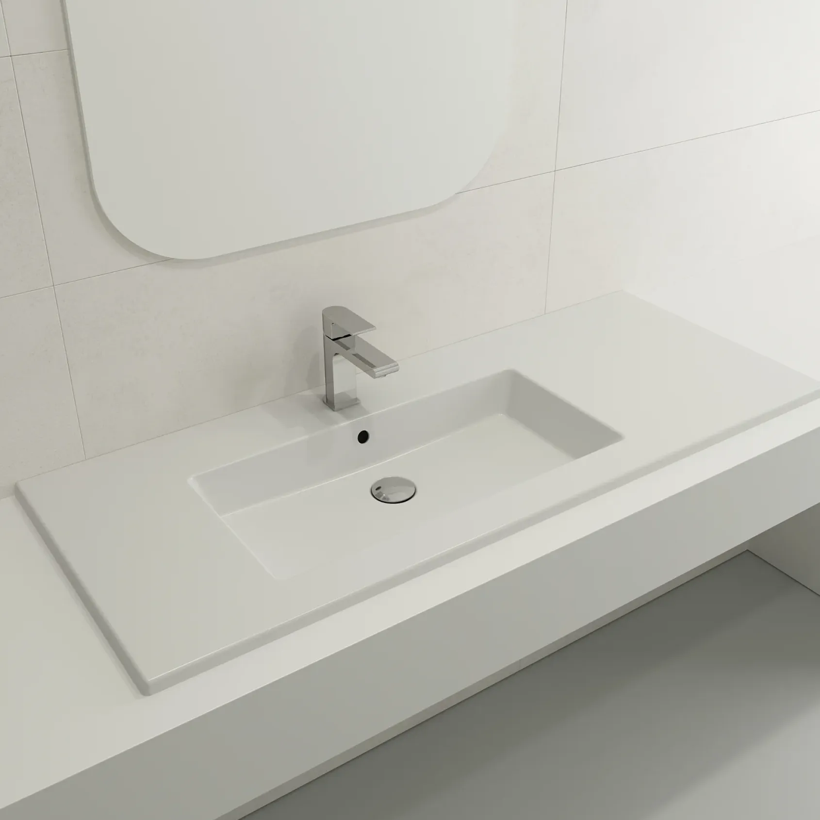 BOCCHI Ravenna 48" Rectangle Wallmount Fireclay Bathroom Sink, Matte White, Single Faucet Hole, 1305-002-0126