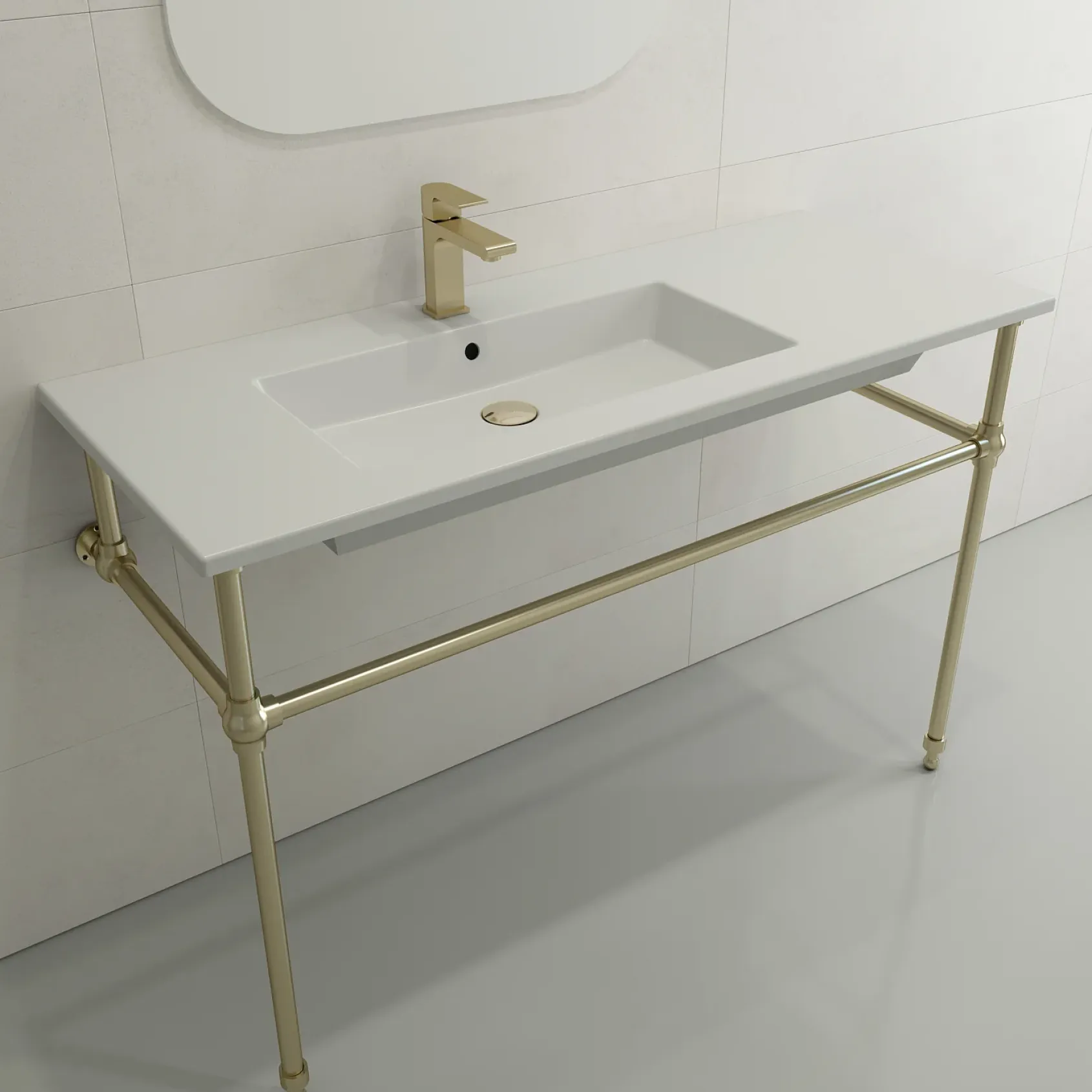 BOCCHI Ravenna 48" Rectangle Wallmount Fireclay Bathroom Sink, Matte White, Single Faucet Hole, 1305-002-0126