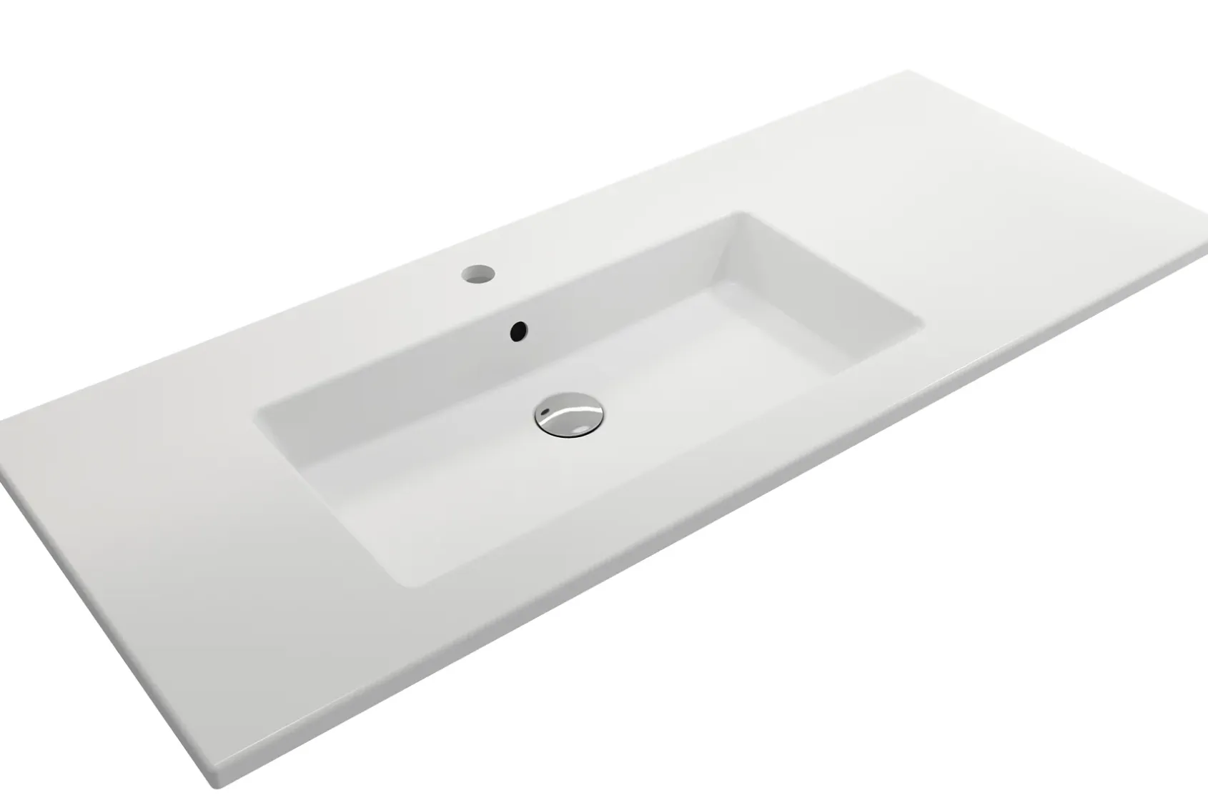 BOCCHI Ravenna 48" Rectangle Wallmount Fireclay Bathroom Sink, Matte White, Single Faucet Hole, 1305-002-0126