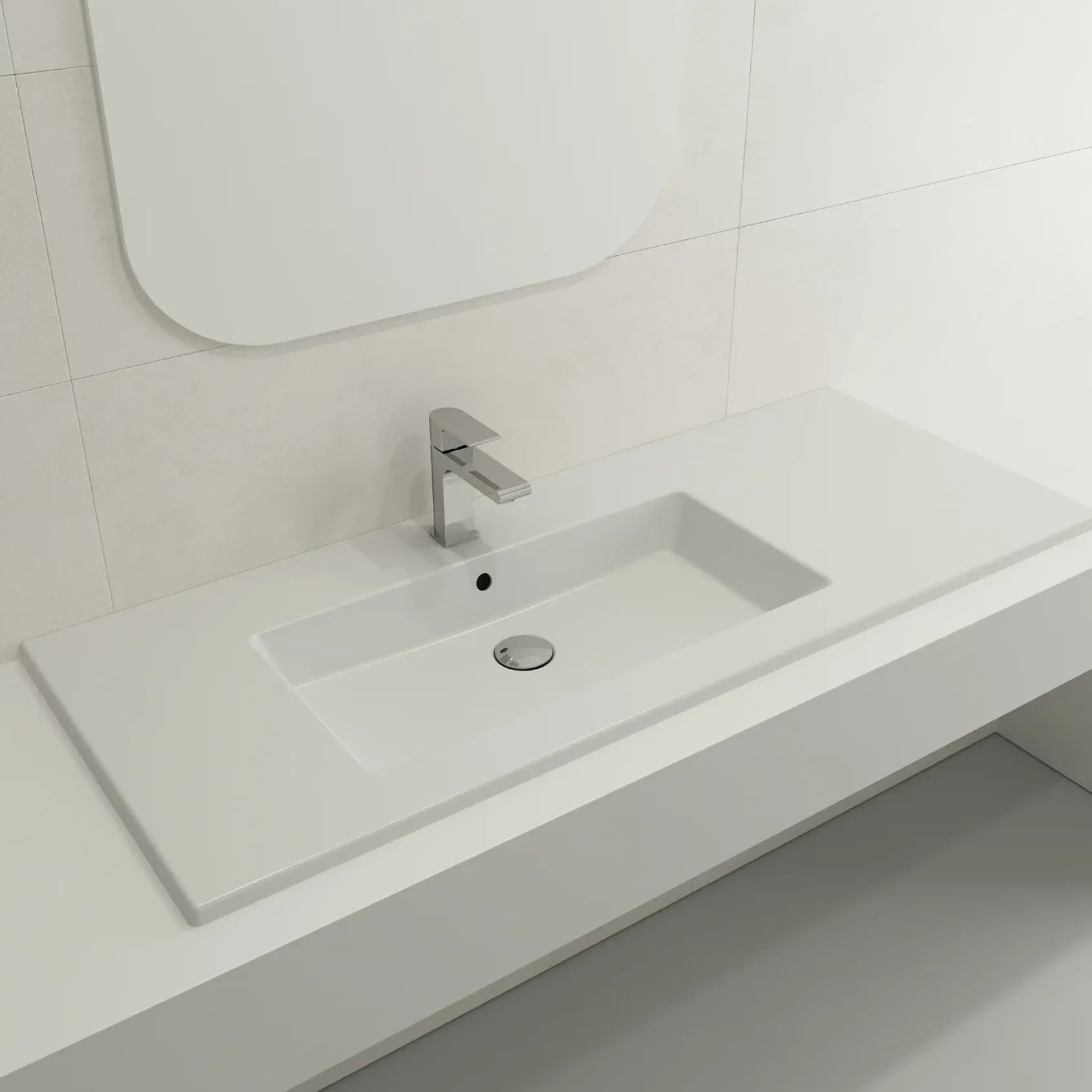 BOCCHI Ravenna 48" Rectangle Wallmount Fireclay Bathroom Sink, Matte White, Single Faucet Hole, 1305-002-0126