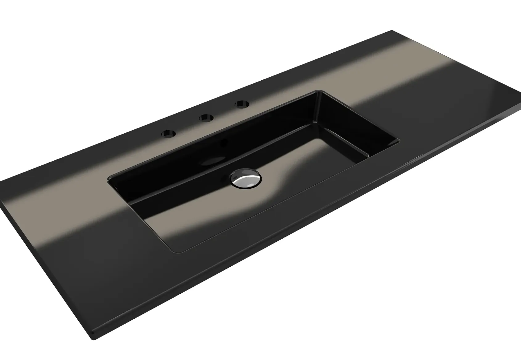 BOCCHI Ravenna 48" Rectangle Wallmount Fireclay Bathroom Sink, Black, 3 Faucet Hole, 1305-005-0127