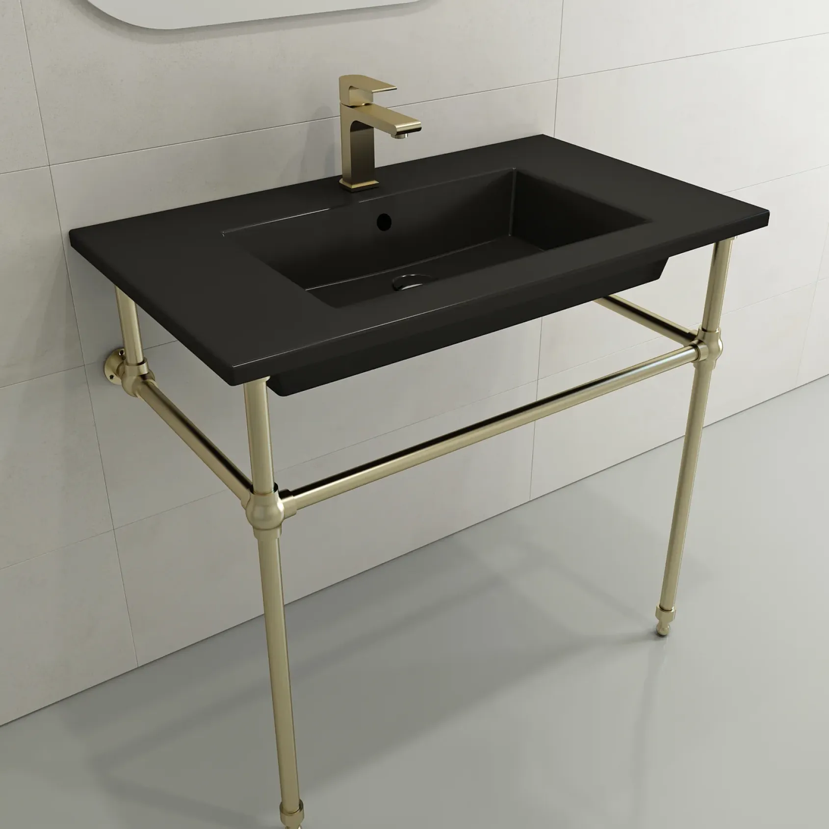 BOCCHI Ravenna 32" Rectangle Wallmount Fireclay Bathroom Sink, Matte Black, Single Faucet Hole, 1113-004-0126