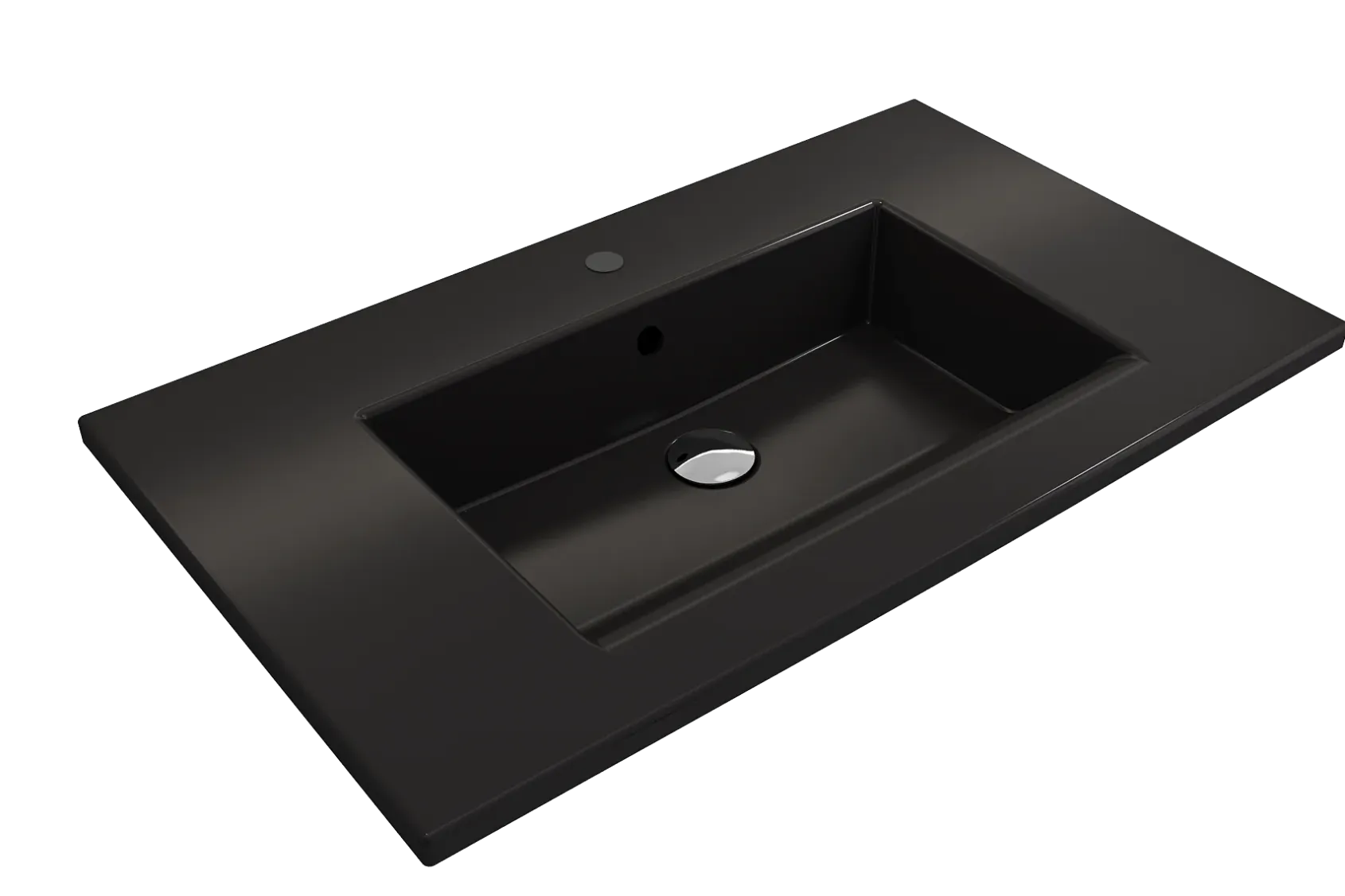 BOCCHI Ravenna 32" Rectangle Wallmount Fireclay Bathroom Sink, Matte Black, Single Faucet Hole, 1113-004-0126