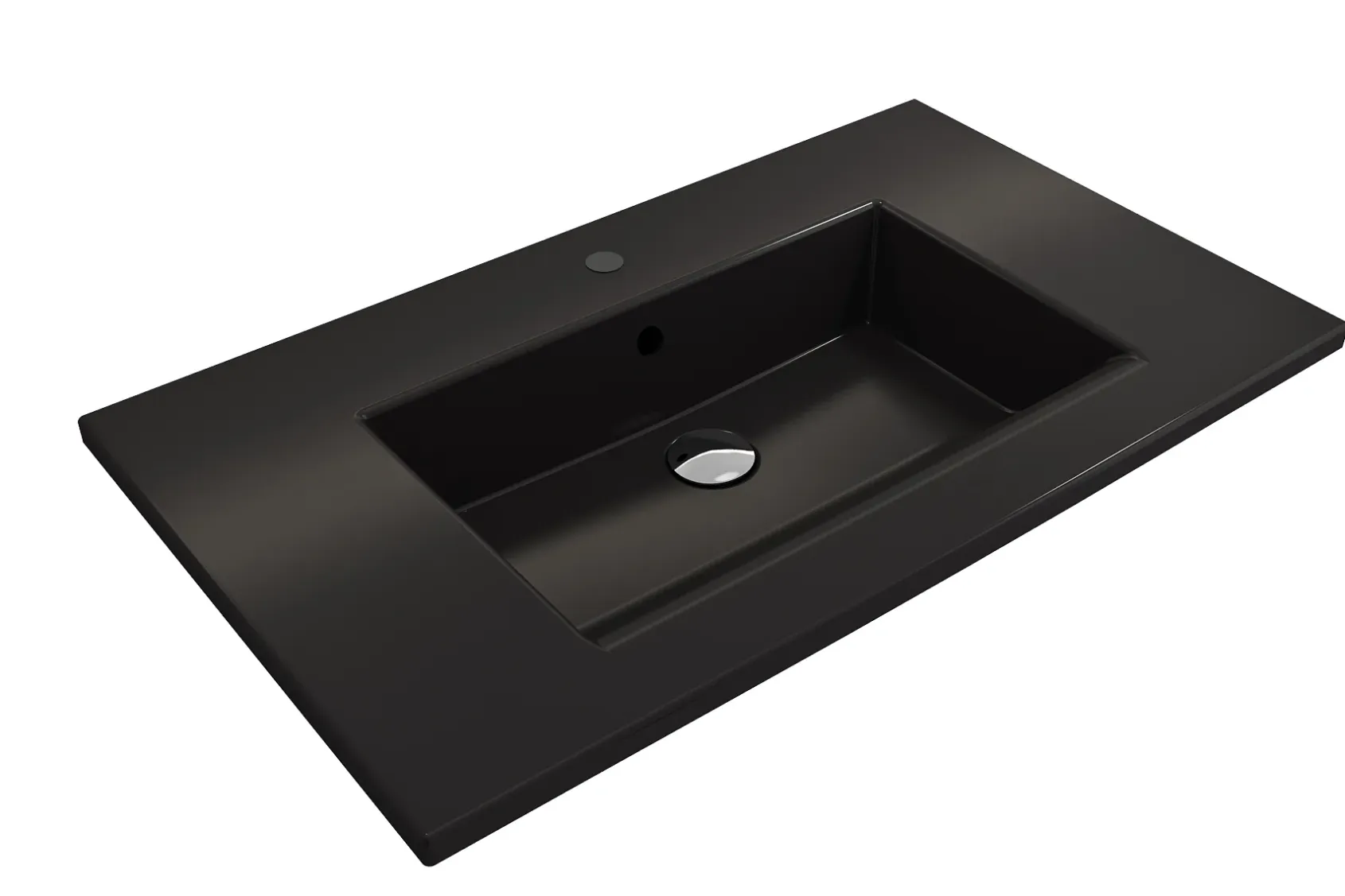 BOCCHI Ravenna 32" Rectangle Wallmount Fireclay Bathroom Sink, Matte Black, Single Faucet Hole, 1113-004-0126