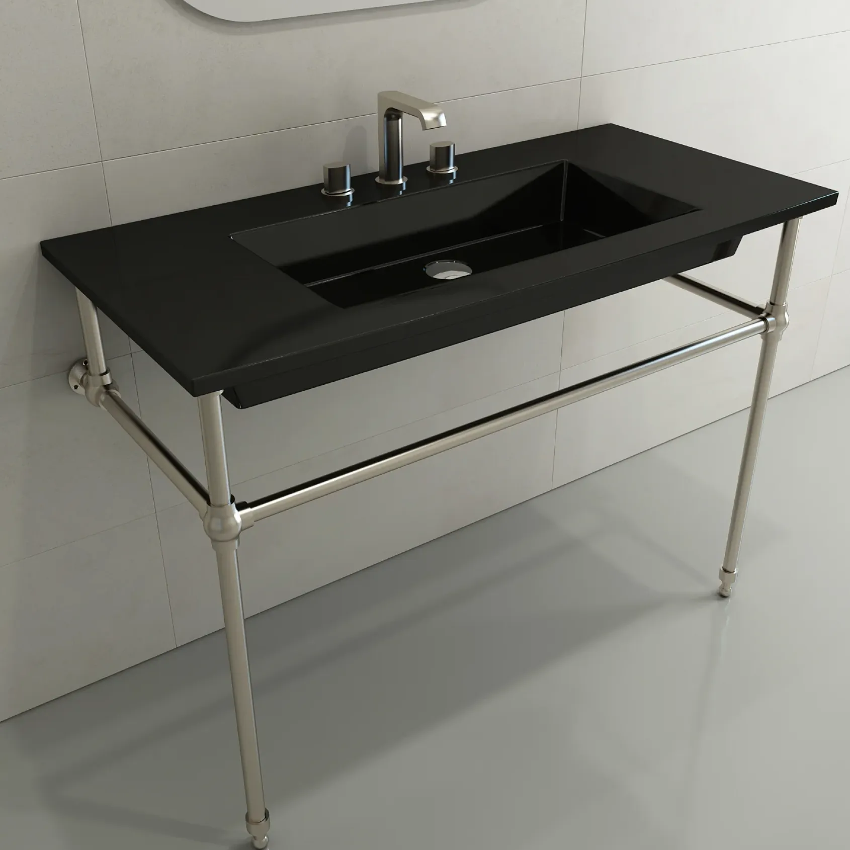 BOCCHI Ravenna 41" Rectangle Wallmount Fireclay Bathroom Sink, Black, 3 Faucet Hole, 1105-005-0127