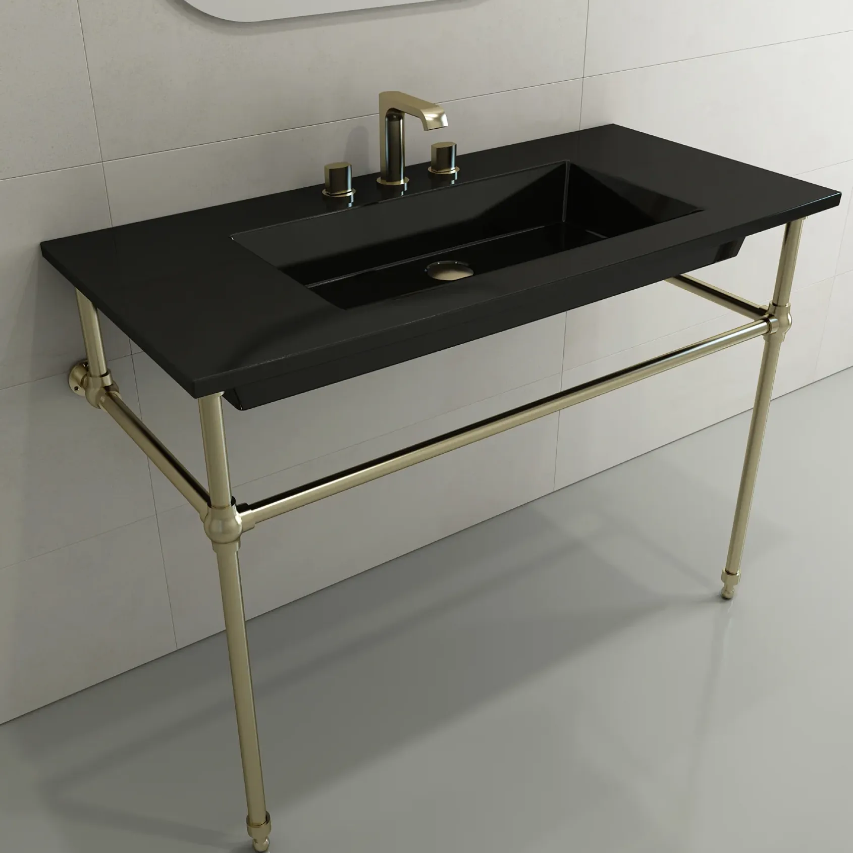 BOCCHI Ravenna 41" Rectangle Wallmount Fireclay Bathroom Sink, Black, 3 Faucet Hole, 1105-005-0127