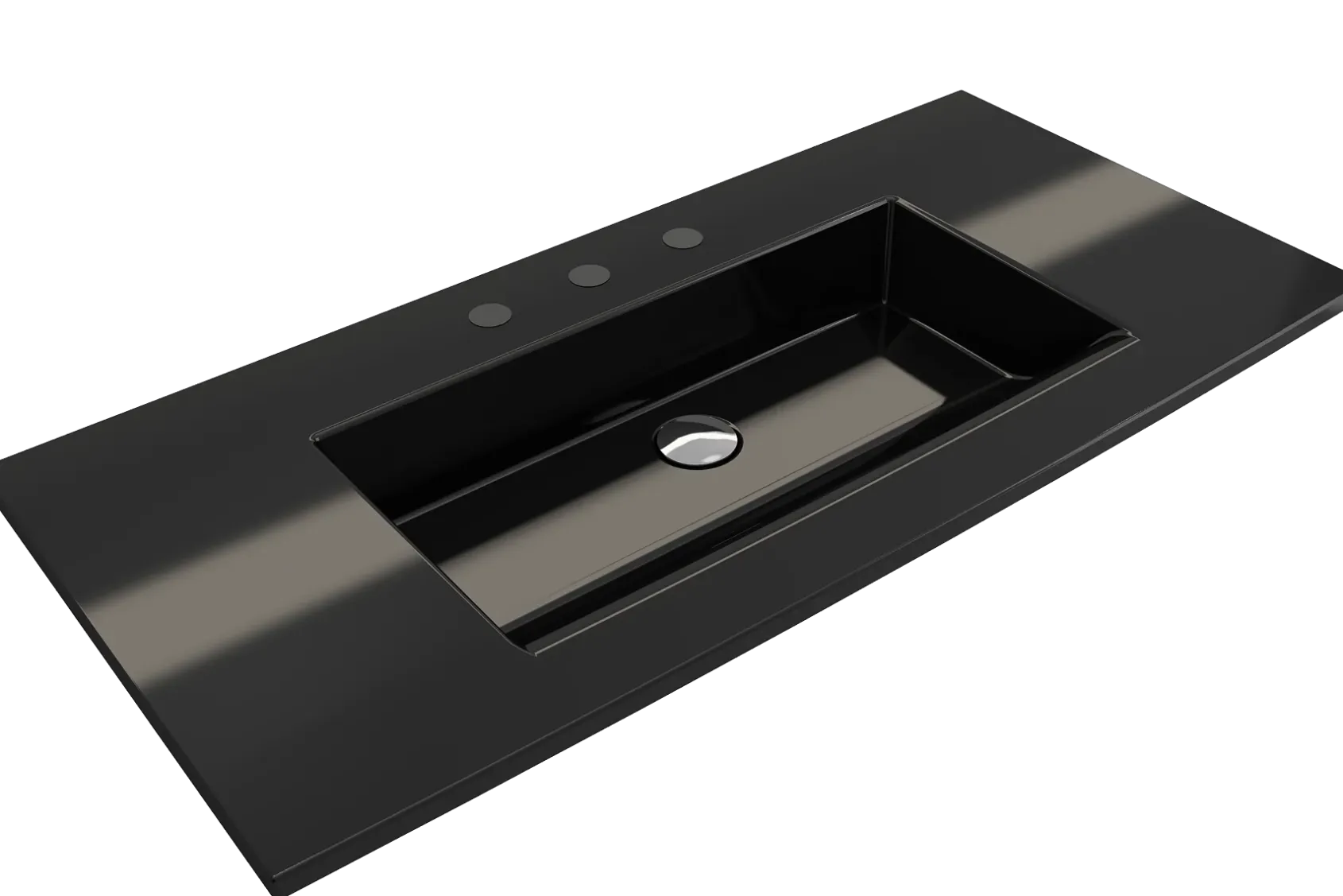 BOCCHI Ravenna 41" Rectangle Wallmount Fireclay Bathroom Sink, Black, 3 Faucet Hole, 1105-005-0127