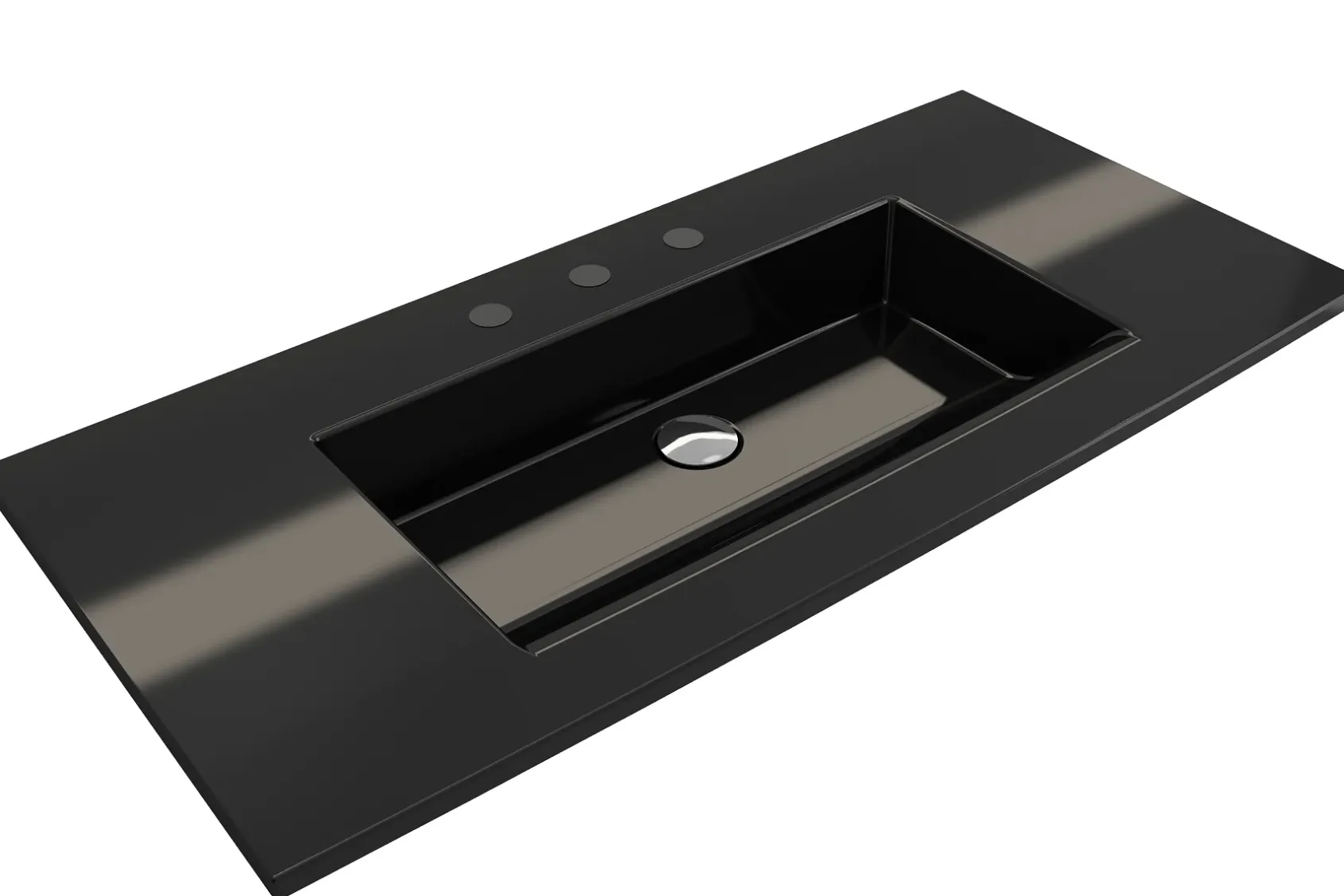BOCCHI Ravenna 41" Rectangle Wallmount Fireclay Bathroom Sink, Black, 3 Faucet Hole, 1105-005-0127