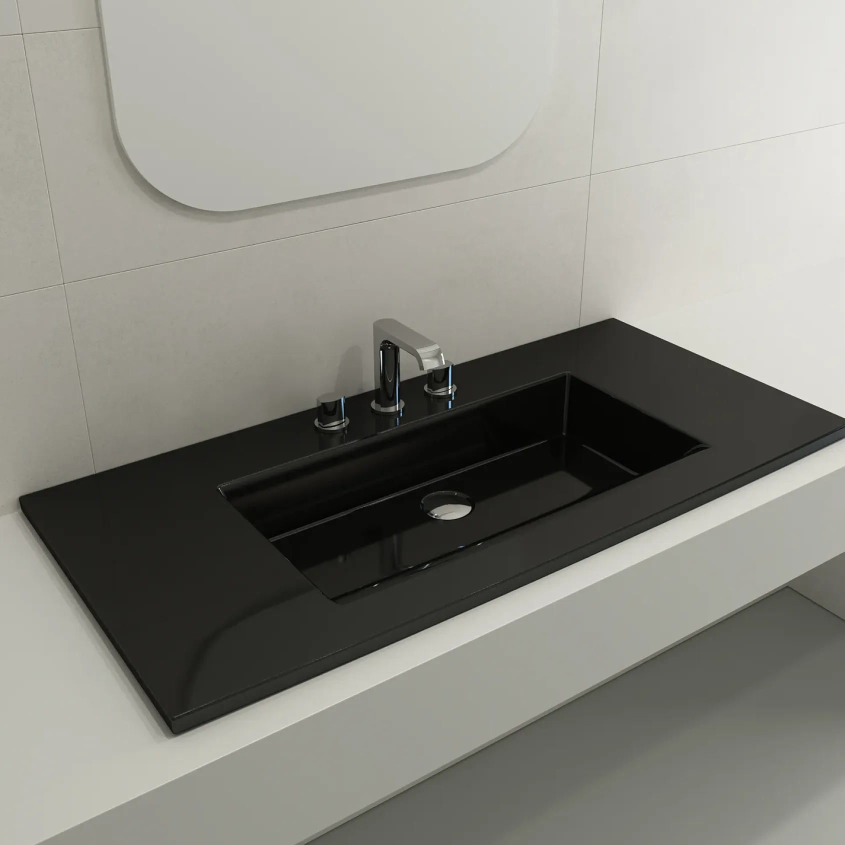 BOCCHI Ravenna 41" Rectangle Wallmount Fireclay Bathroom Sink, Black, 3 Faucet Hole, 1105-005-0127