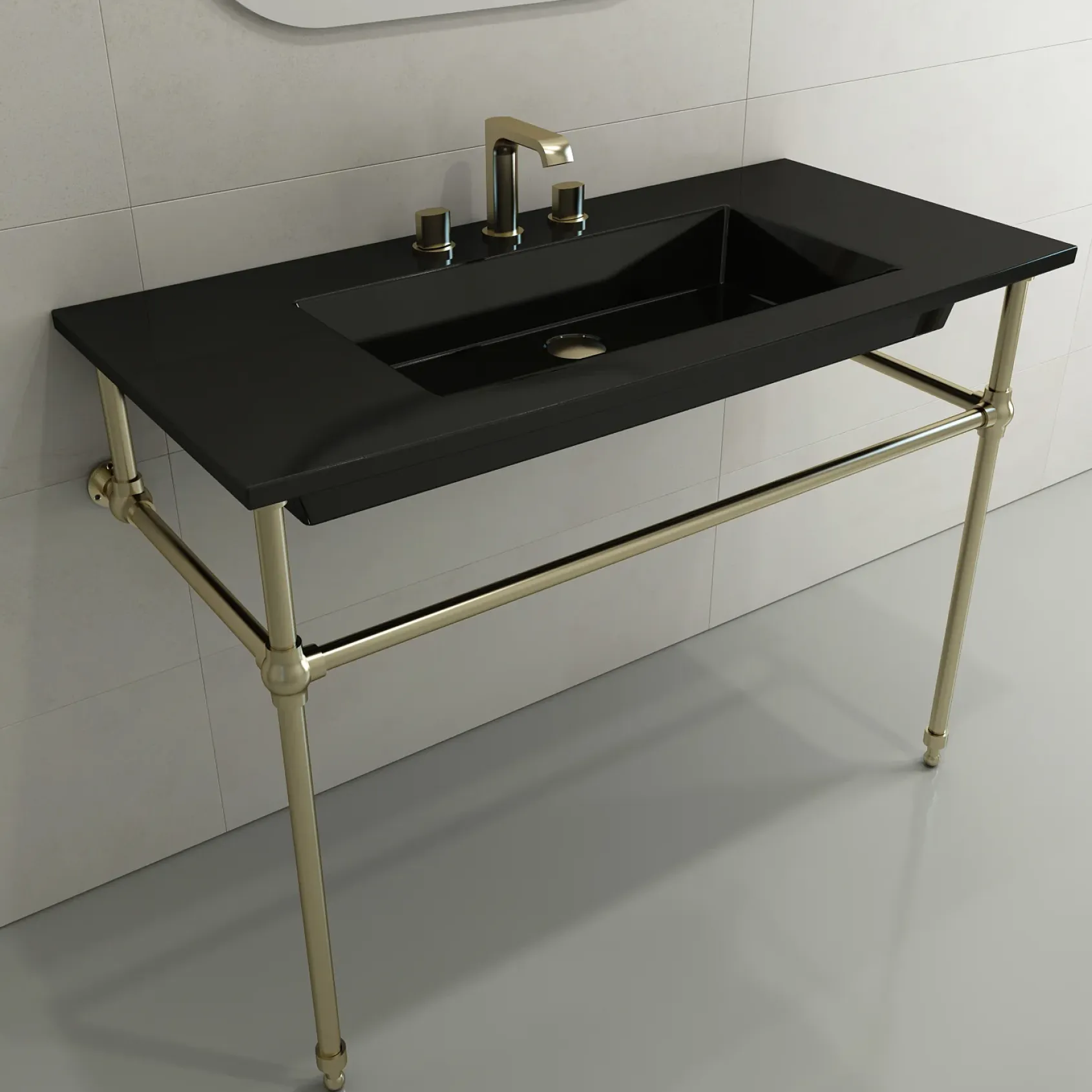 BOCCHI Ravenna 41" Rectangle Wallmount Fireclay Bathroom Sink, Black, 3 Faucet Hole, 1105-005-0127