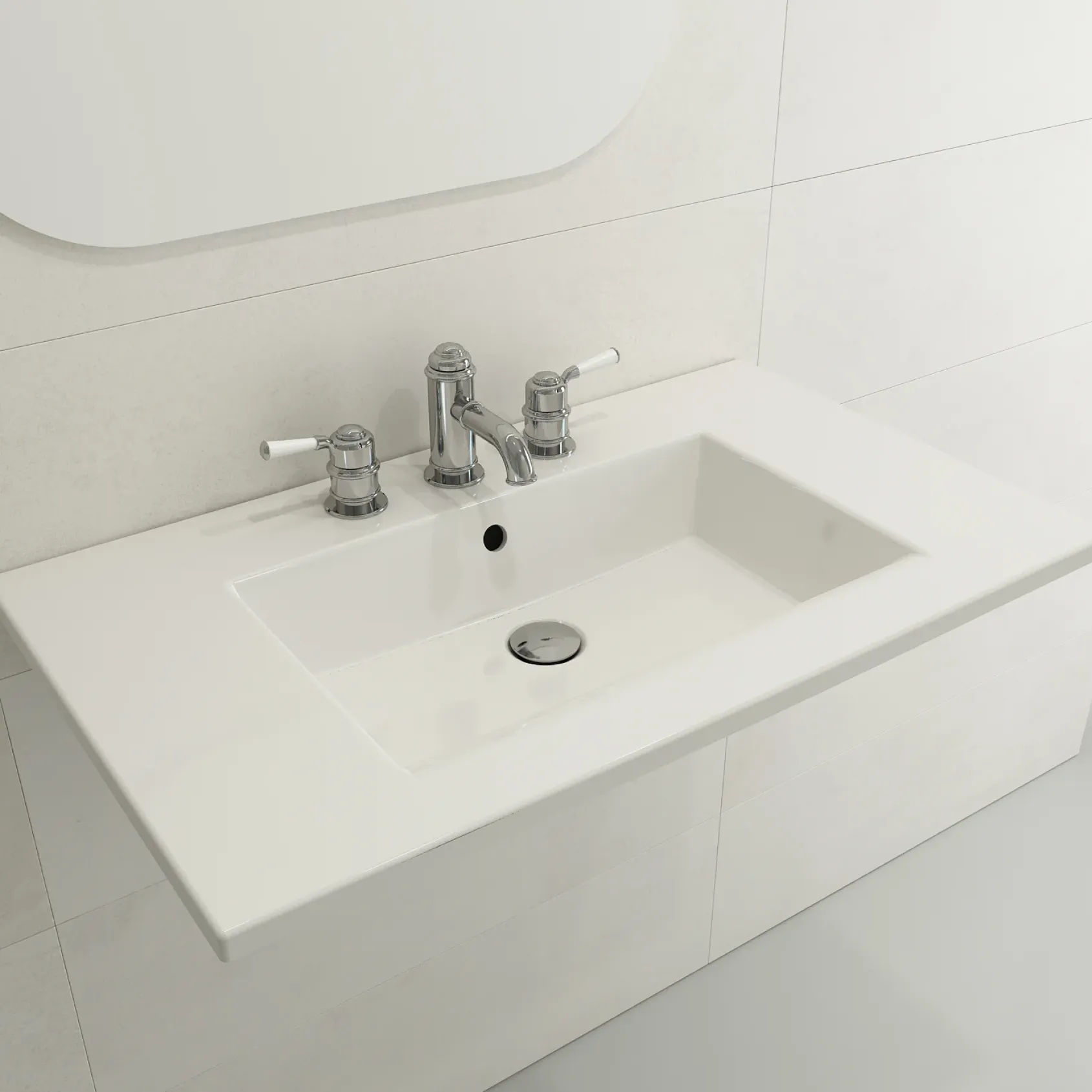 BOCCHI Ravenna 32" Rectangle Wallmount Fireclay Bathroom Sink, White, Single Faucet Hole, 1113-001-0126
