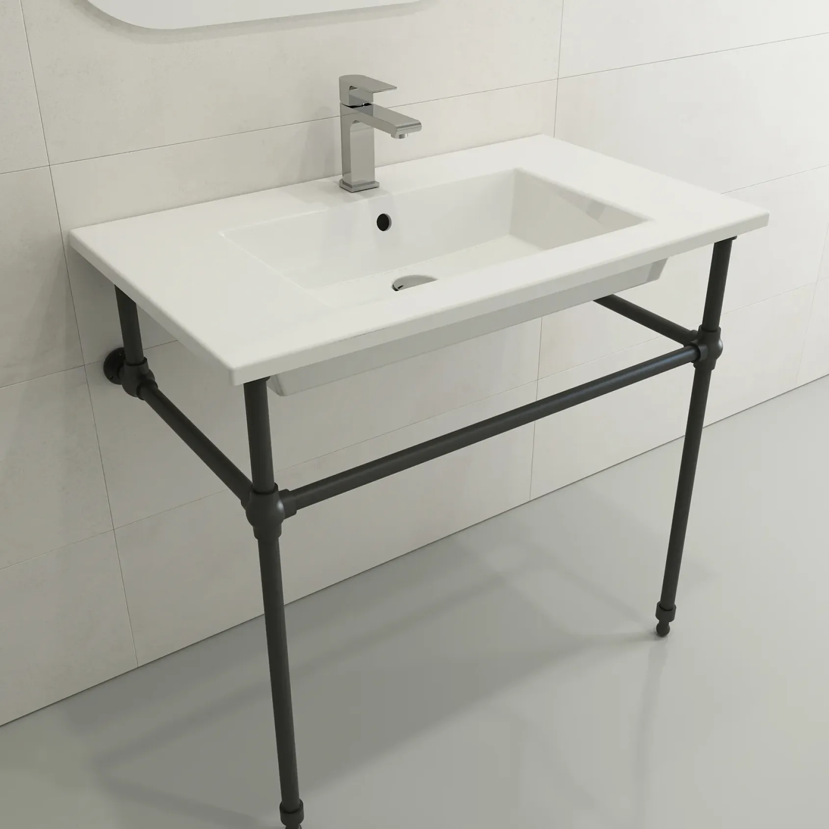 BOCCHI Ravenna 32" Rectangle Wallmount Fireclay Bathroom Sink, White, Single Faucet Hole, 1113-001-0126