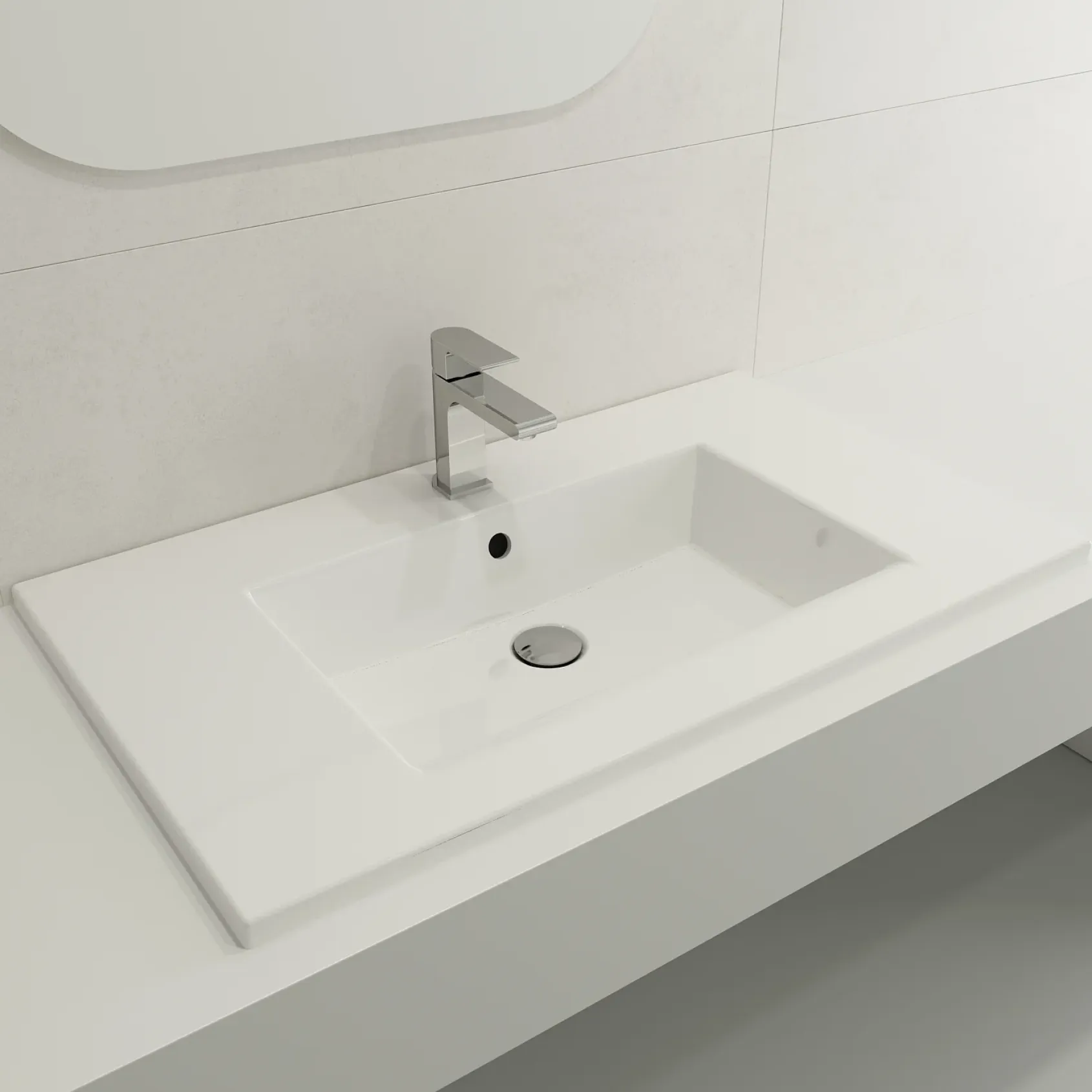 BOCCHI Ravenna 32" Rectangle Wallmount Fireclay Bathroom Sink, White, Single Faucet Hole, 1113-001-0126