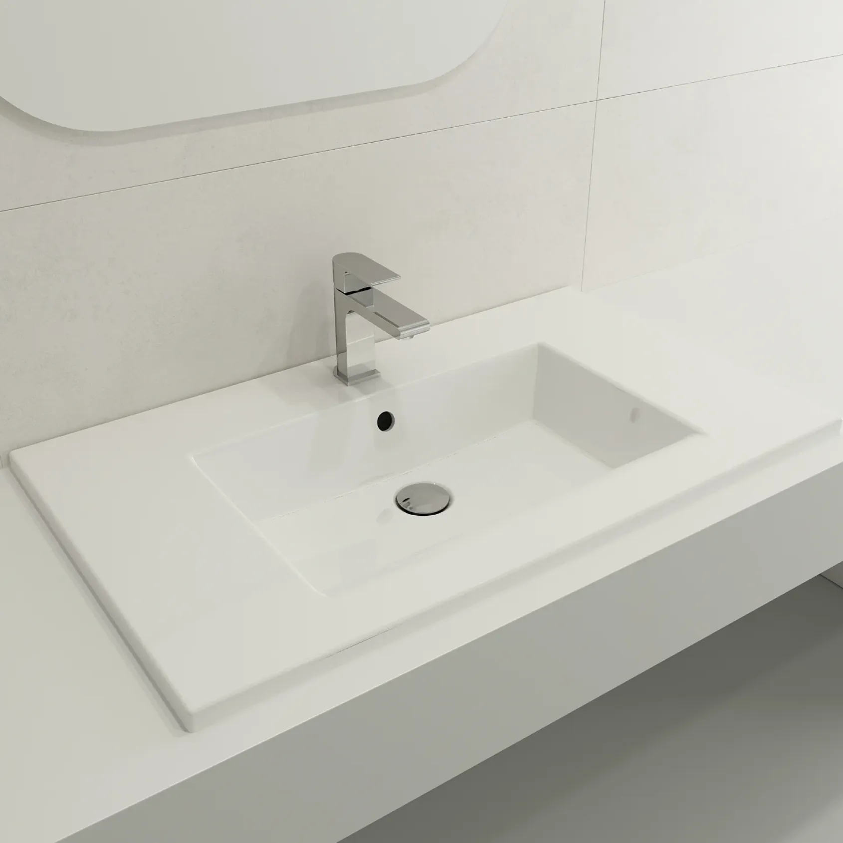 BOCCHI Ravenna 32" Rectangle Wallmount Fireclay Bathroom Sink, White, Single Faucet Hole, 1113-001-0126
