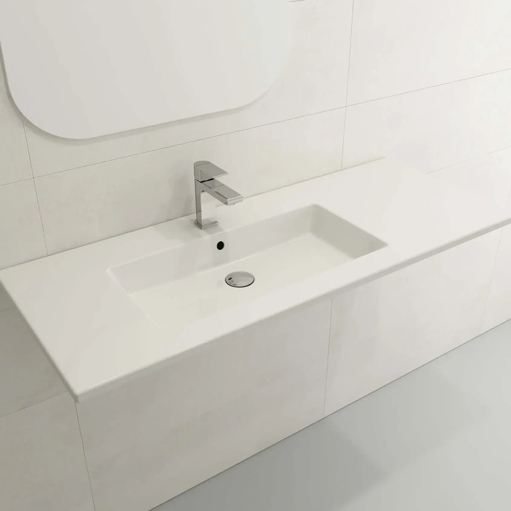 BOCCHI Ravenna 48" Rectangle Wallmount Fireclay Bathroom Sink, White, Single Faucet Hole, 1305-001-0126