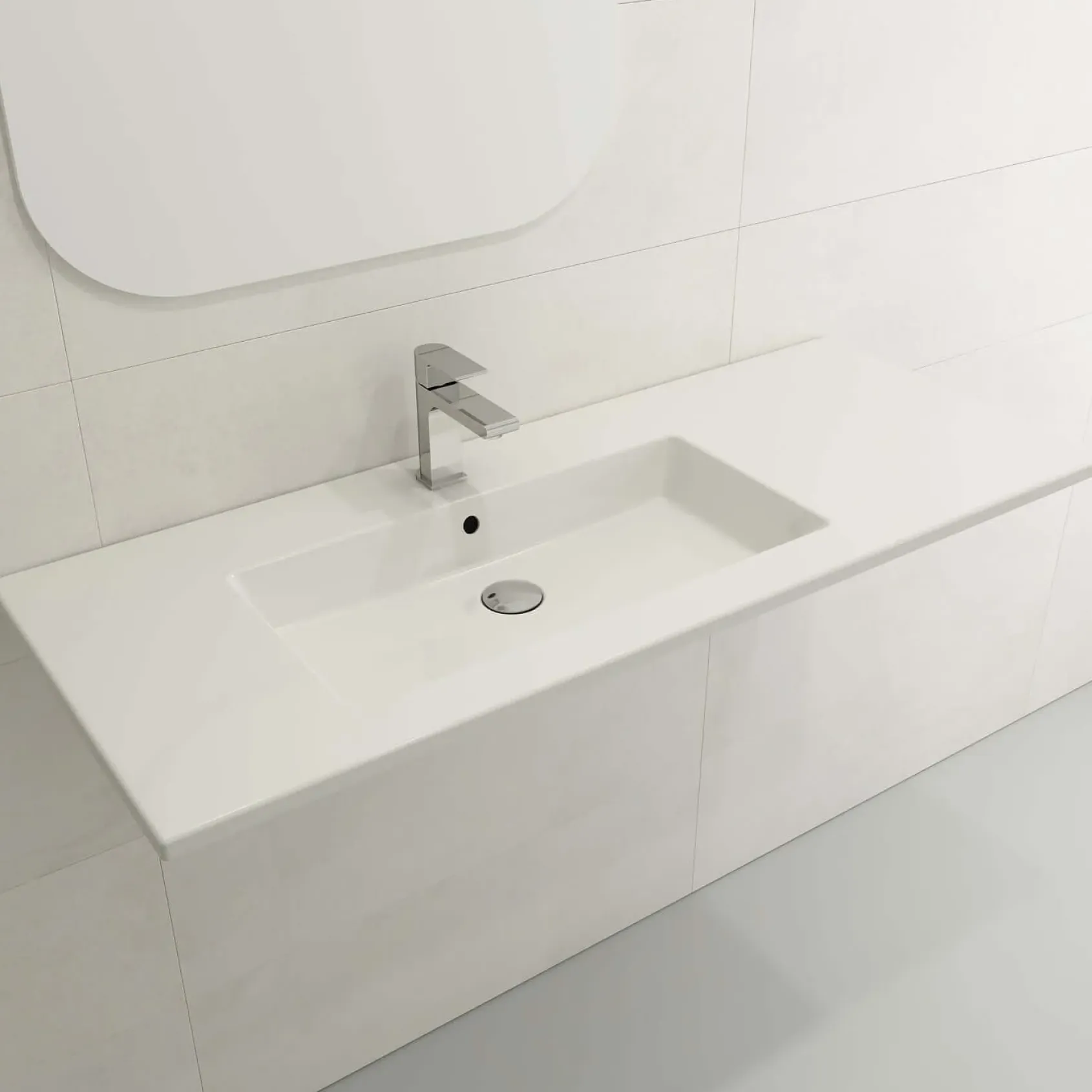 BOCCHI Ravenna 48" Rectangle Wallmount Fireclay Bathroom Sink, White, Single Faucet Hole, 1305-001-0126