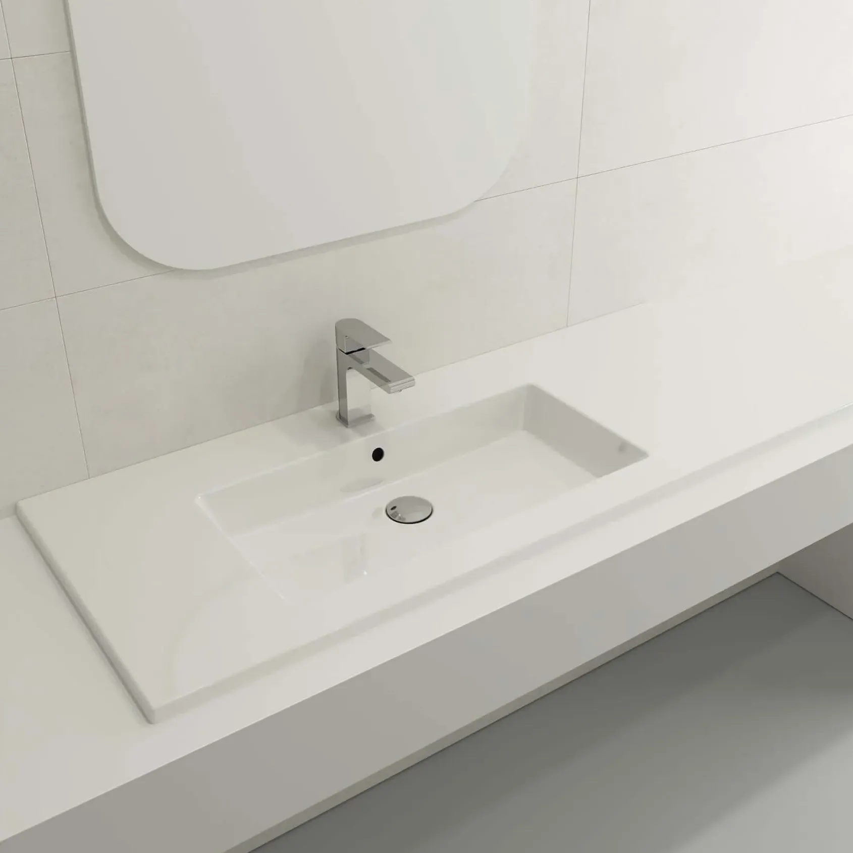 BOCCHI Ravenna 48" Rectangle Wallmount Fireclay Bathroom Sink, White, Single Faucet Hole, 1305-001-0126