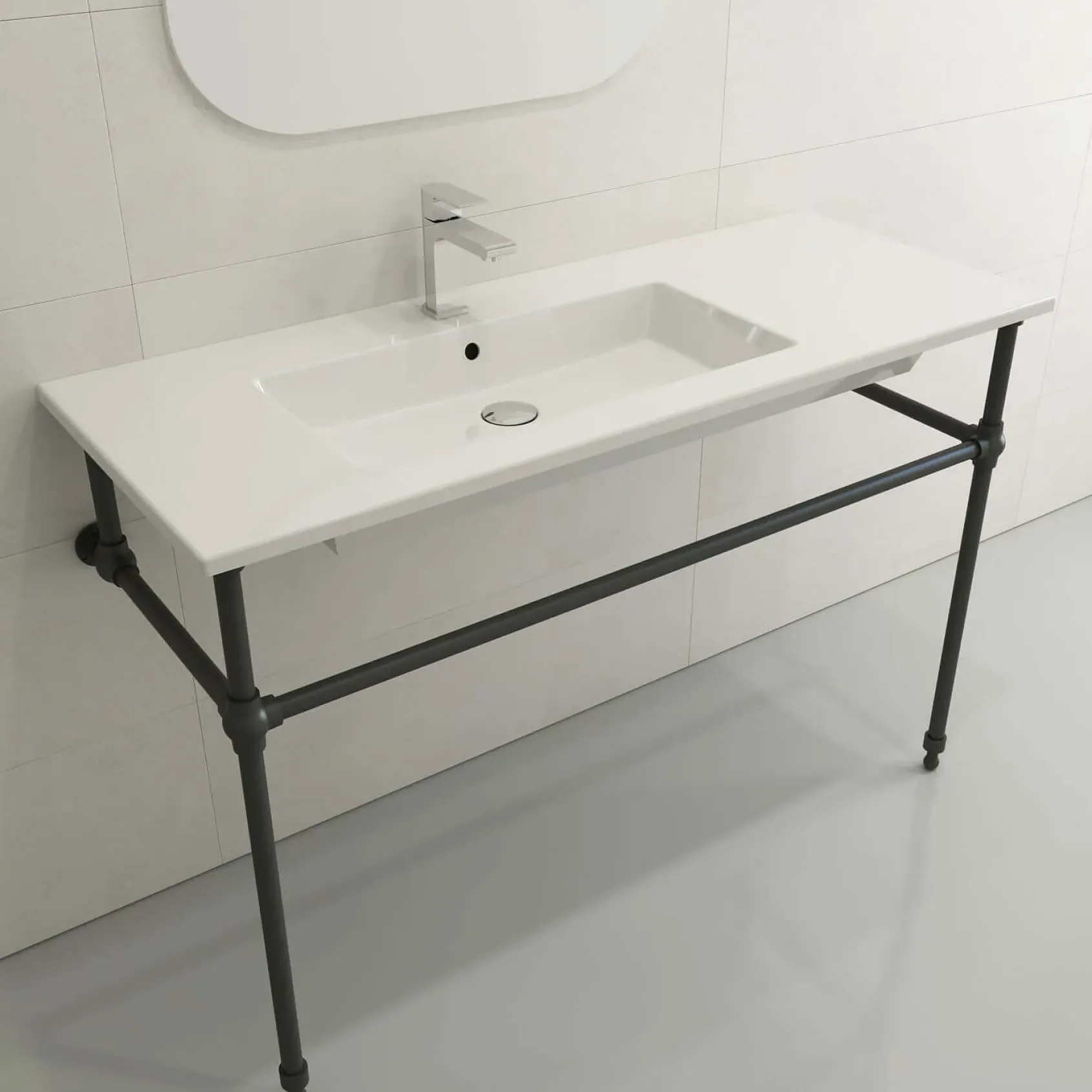 BOCCHI Ravenna 48" Rectangle Wallmount Fireclay Bathroom Sink, White, Single Faucet Hole, 1305-001-0126