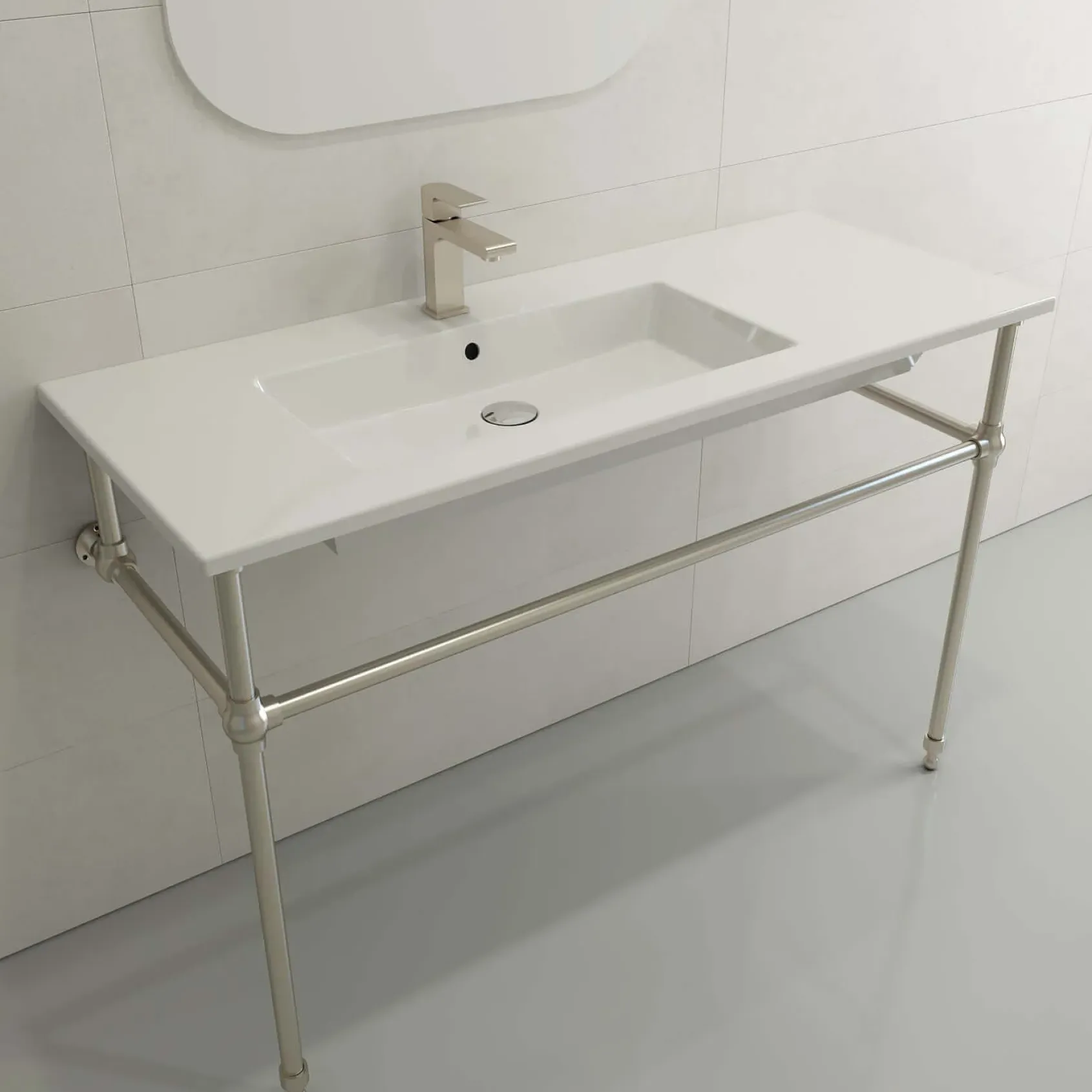 BOCCHI Ravenna 48" Rectangle Wallmount Fireclay Bathroom Sink, White, Single Faucet Hole, 1305-001-0126