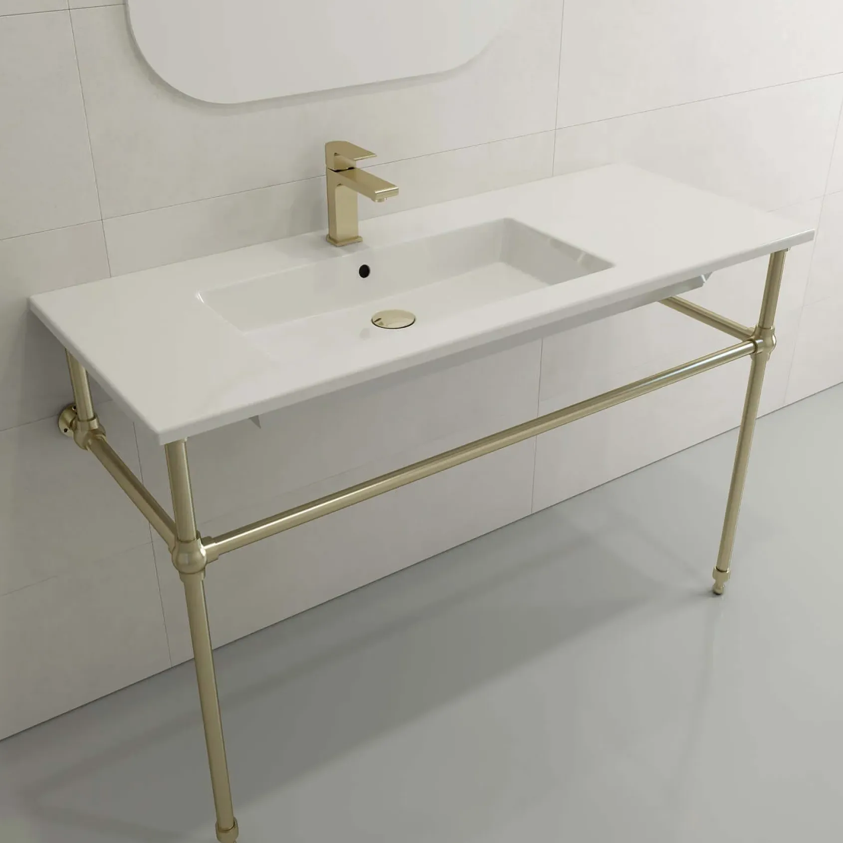 BOCCHI Ravenna 48" Rectangle Wallmount Fireclay Bathroom Sink, White, Single Faucet Hole, 1305-001-0126