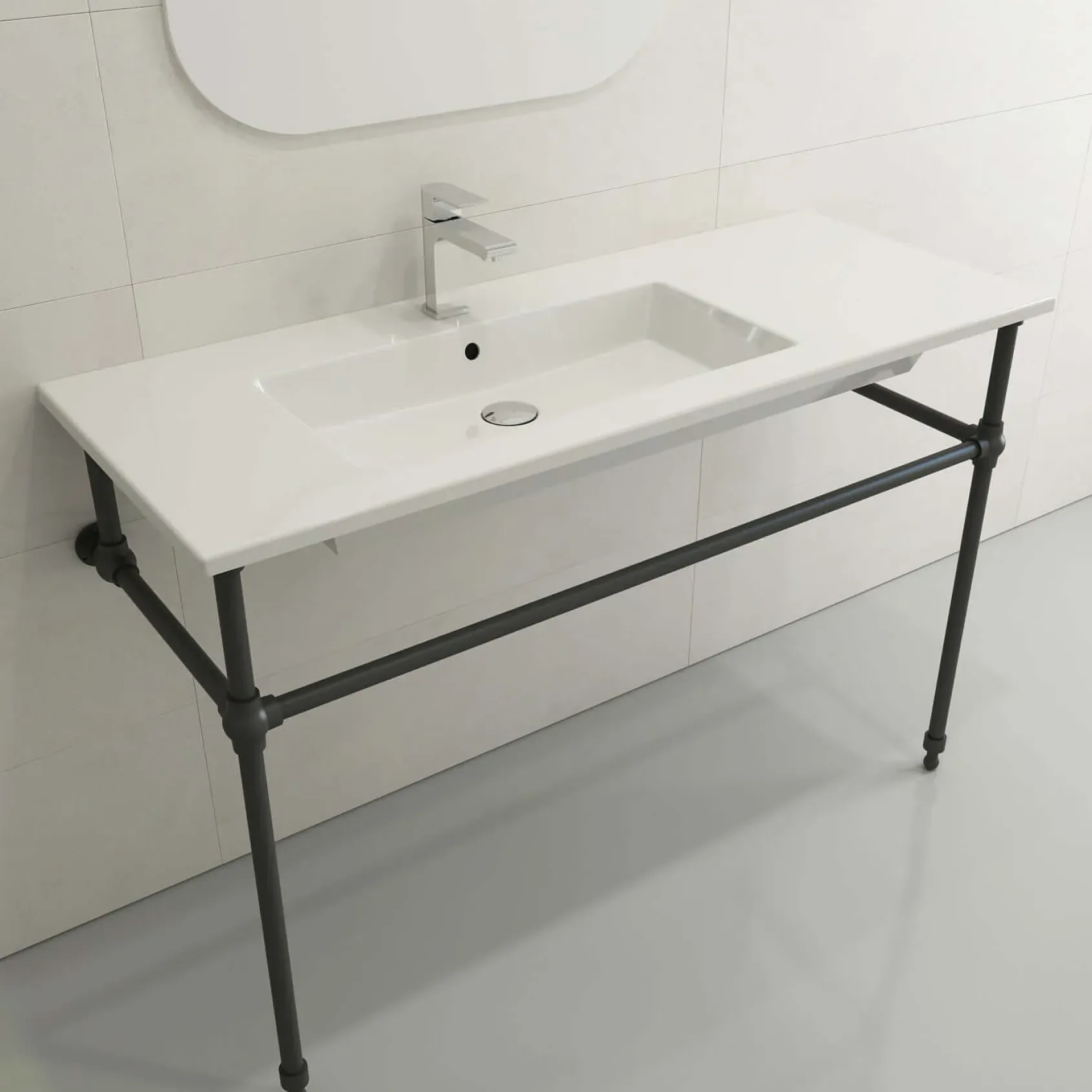 BOCCHI Ravenna 48" Rectangle Wallmount Fireclay Bathroom Sink, White, Single Faucet Hole, 1305-001-0126