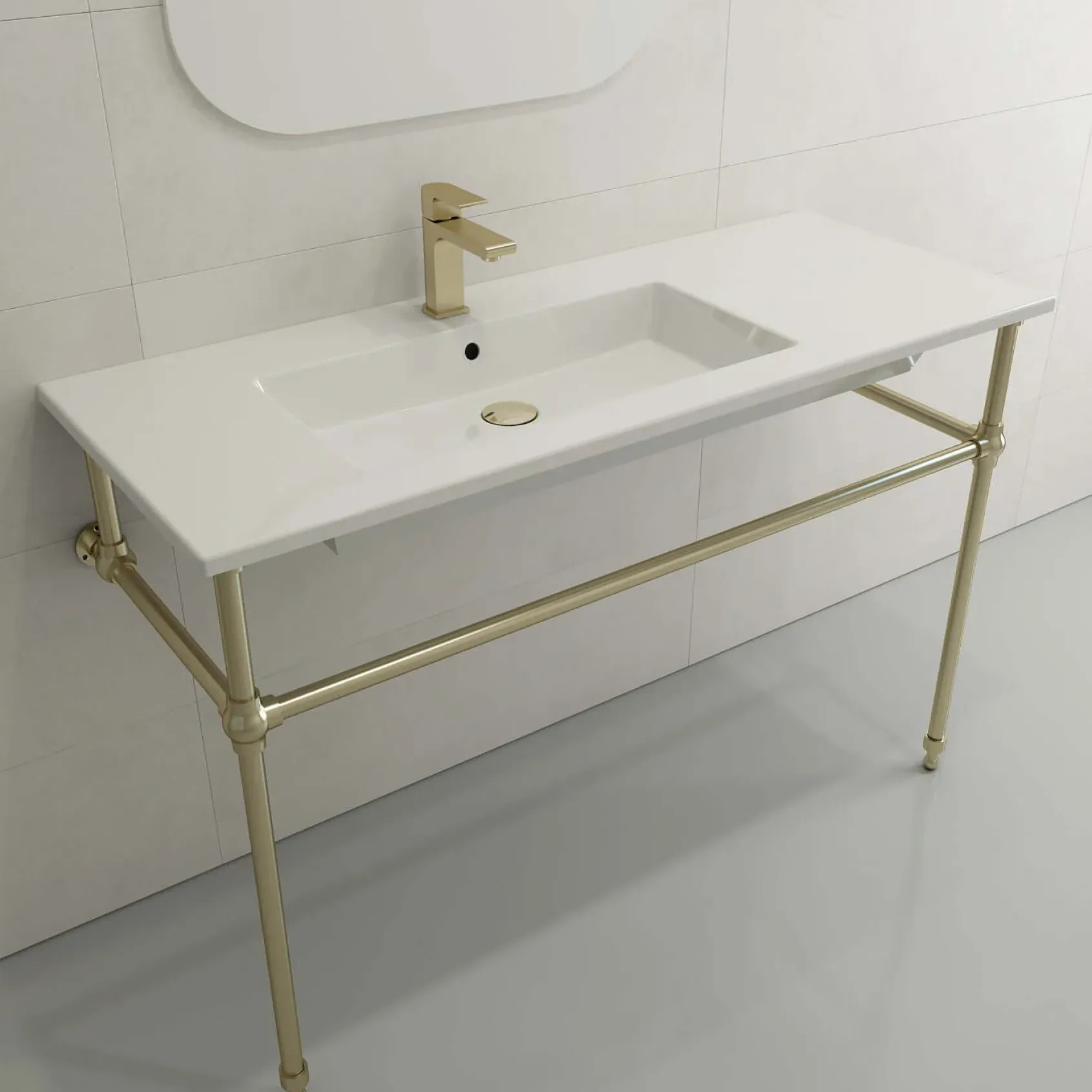 BOCCHI Ravenna 48" Rectangle Wallmount Fireclay Bathroom Sink, White, Single Faucet Hole, 1305-001-0126