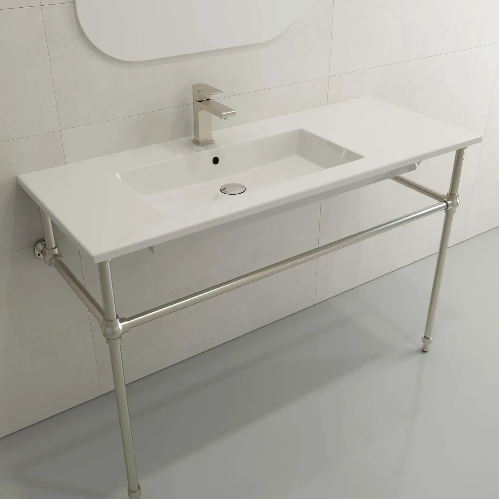 BOCCHI Ravenna 48" Rectangle Wallmount Fireclay Bathroom Sink, White, Single Faucet Hole, 1305-001-0126