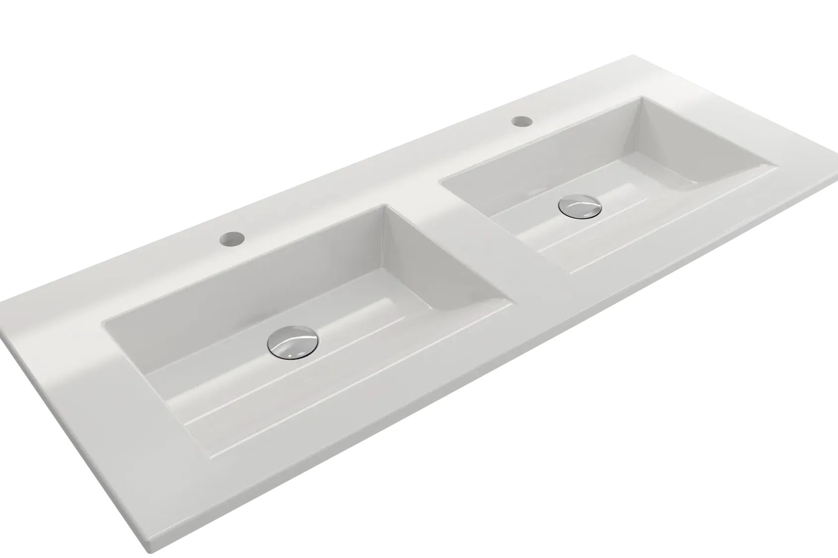 BOCCHI Ravenna 48" Rectangle Wallmount Fireclay Bathroom Sink, Double Basin, White, Single Faucet Hole, 1111-001-0132