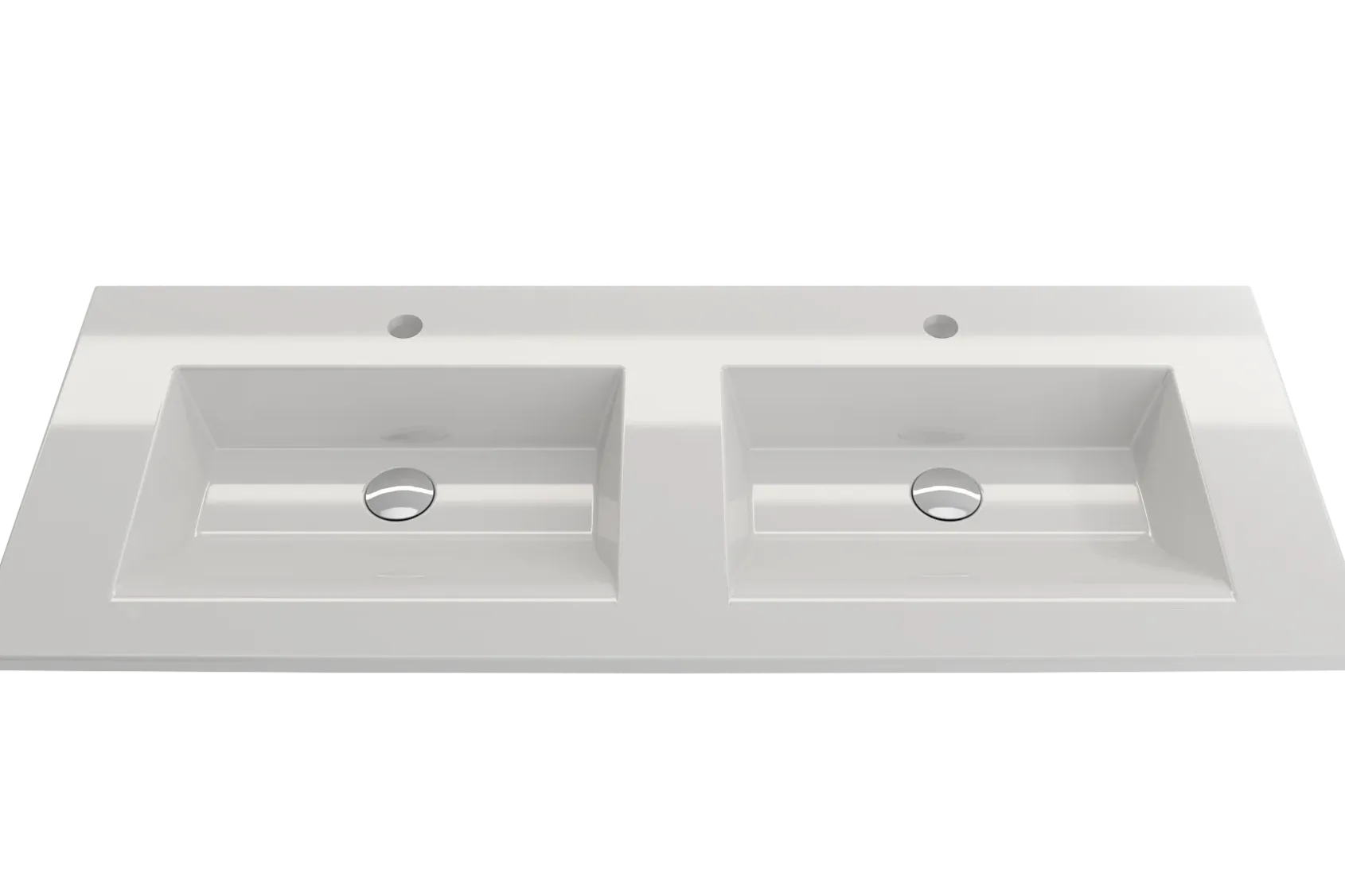 BOCCHI Ravenna 48" Rectangle Wallmount Fireclay Bathroom Sink, Double Basin, White, Single Faucet Hole, 1111-001-0132