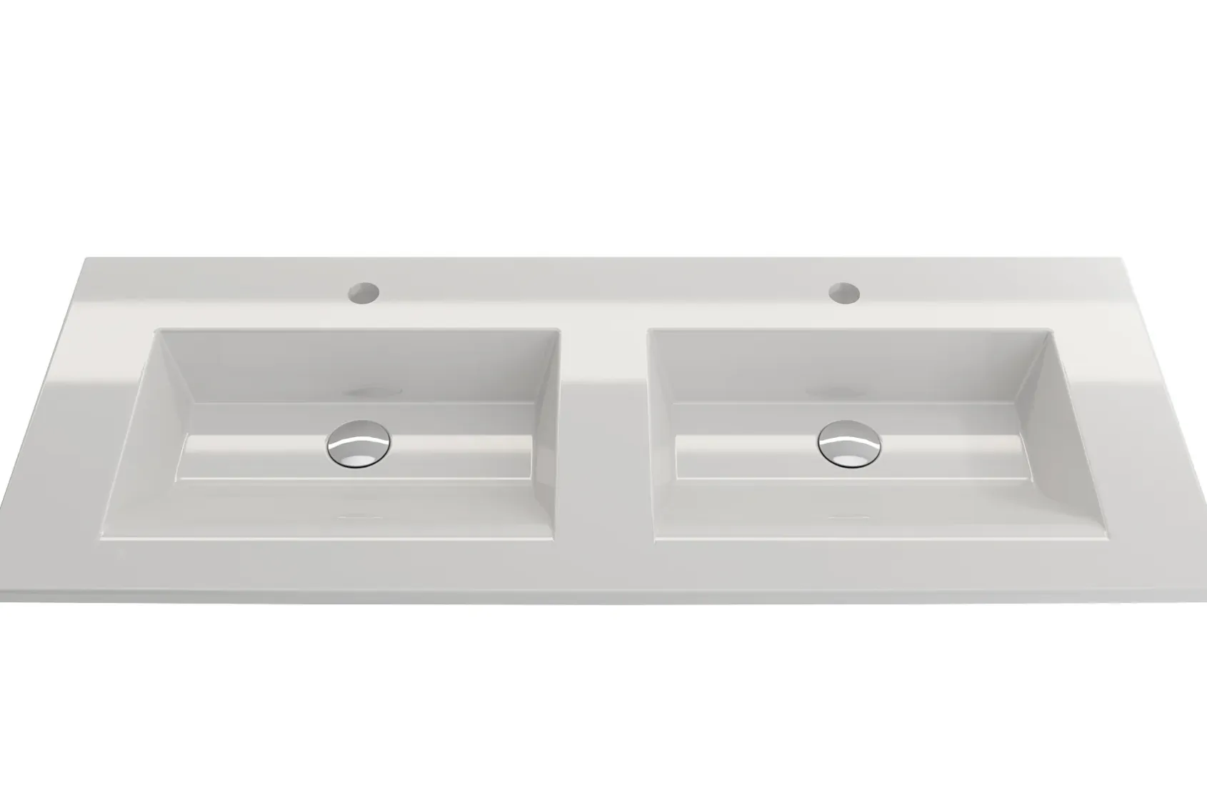 BOCCHI Ravenna 48" Rectangle Wallmount Fireclay Bathroom Sink, Double Basin, White, Single Faucet Hole, 1111-001-0132