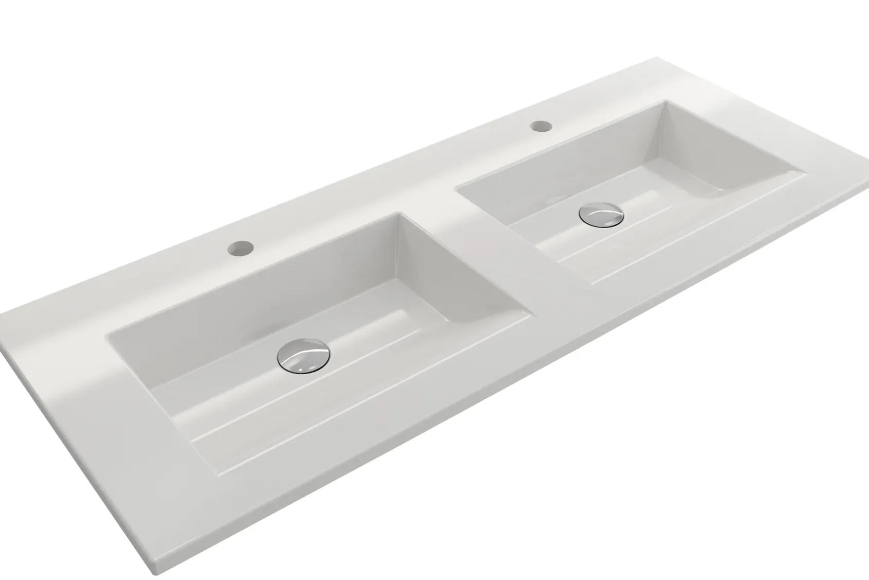 BOCCHI Ravenna 48" Rectangle Wallmount Fireclay Bathroom Sink, Double Basin, White, Single Faucet Hole, 1111-001-0132