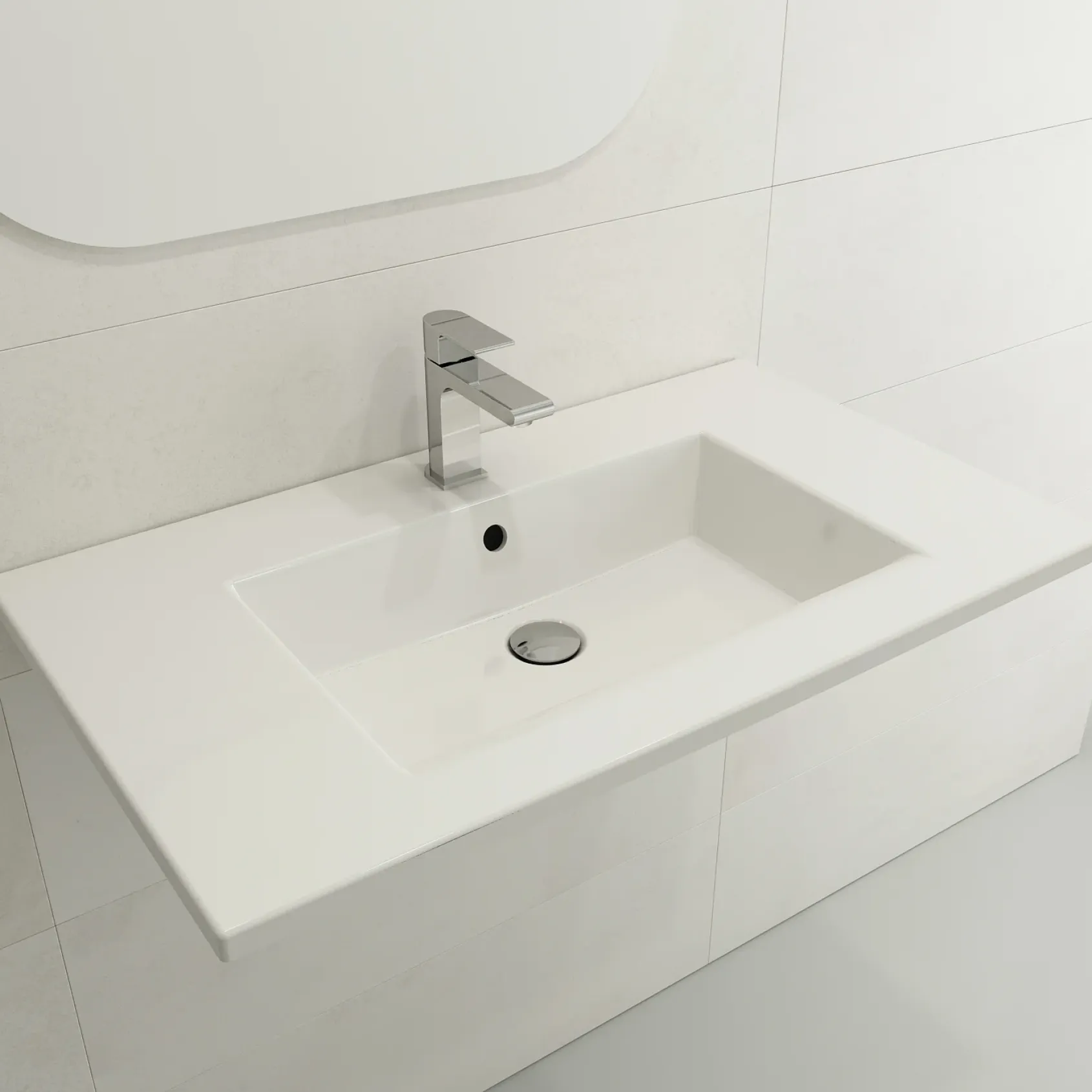 BOCCHI Ravenna 32" Rectangle Wallmount Fireclay Bathroom Sink, White, 3 Faucet Hole, 1113-001-0127