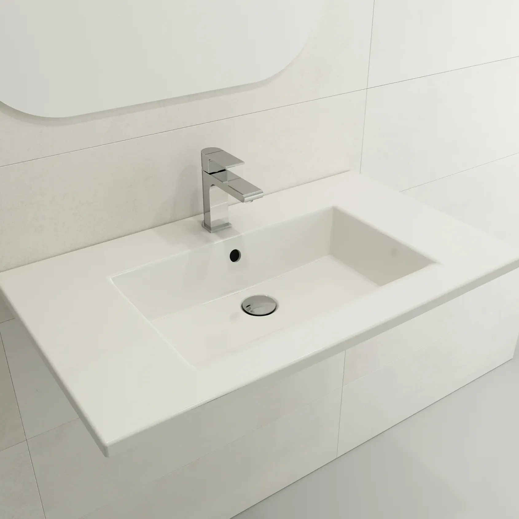 BOCCHI Ravenna 32" Rectangle Wallmount Fireclay Bathroom Sink, White, 3 Faucet Hole, 1113-001-0127