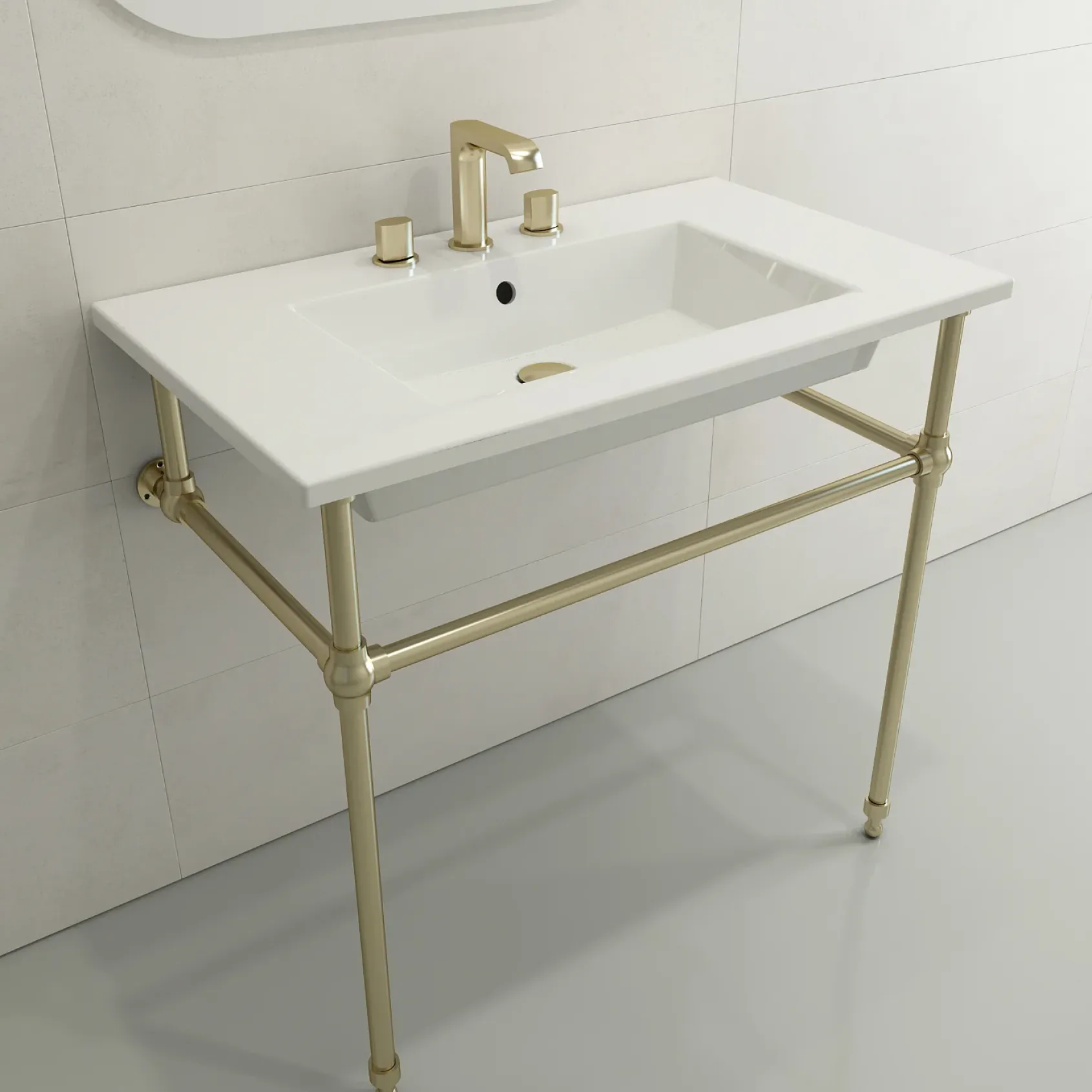 BOCCHI Ravenna 32" Rectangle Wallmount Fireclay Bathroom Sink, White, 3 Faucet Hole, 1113-001-0127
