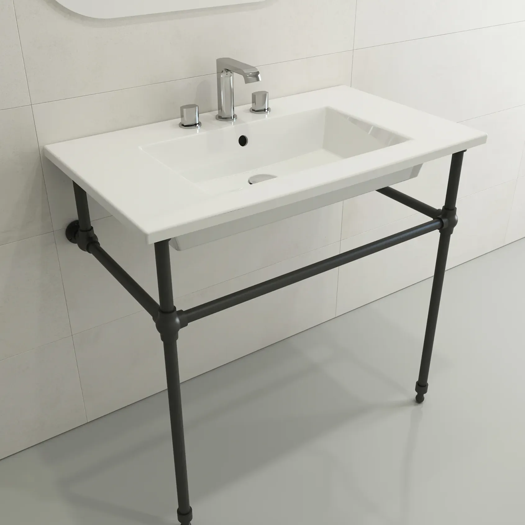 BOCCHI Ravenna 32" Rectangle Wallmount Fireclay Bathroom Sink, White, 3 Faucet Hole, 1113-001-0127