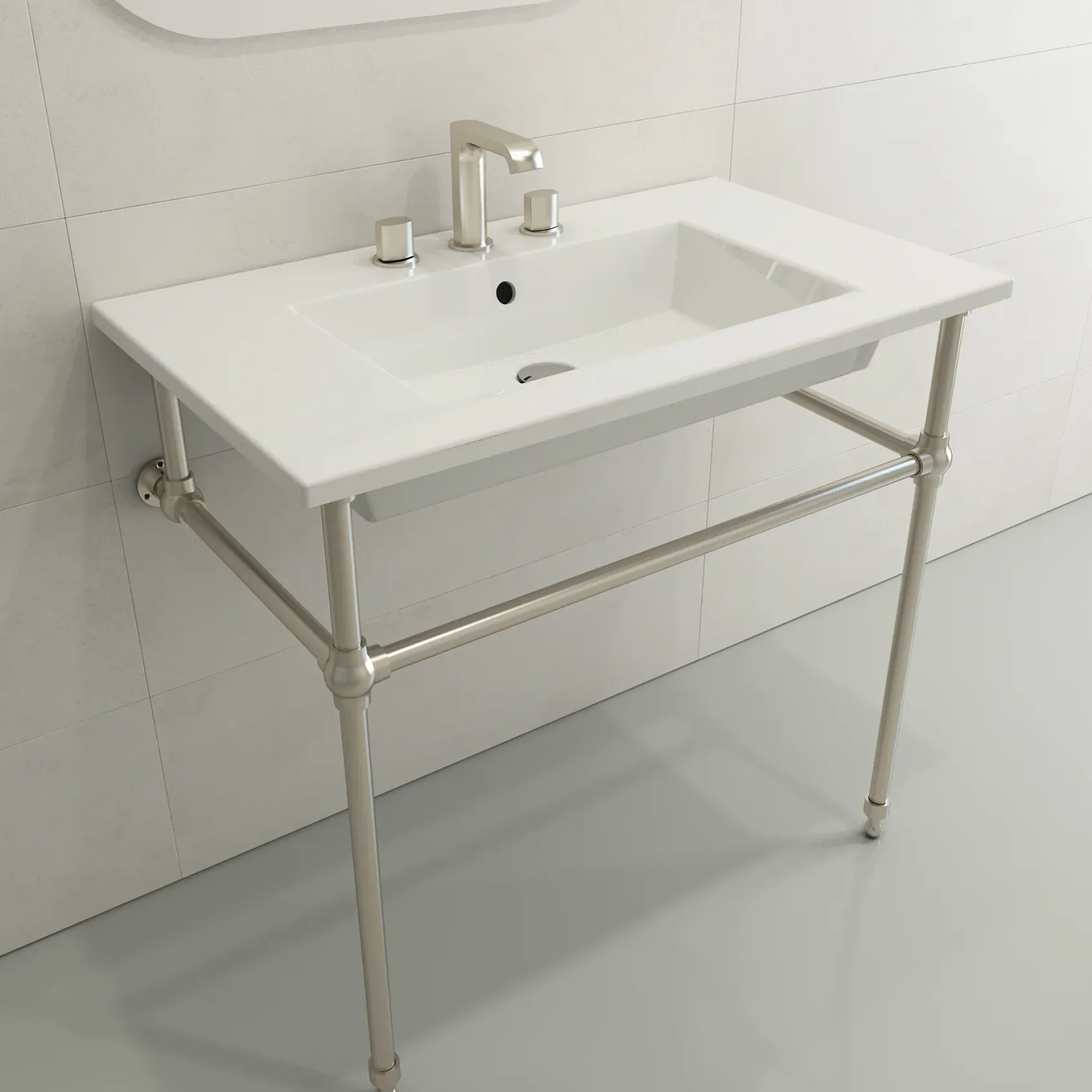 BOCCHI Ravenna 32" Rectangle Wallmount Fireclay Bathroom Sink, White, 3 Faucet Hole, 1113-001-0127