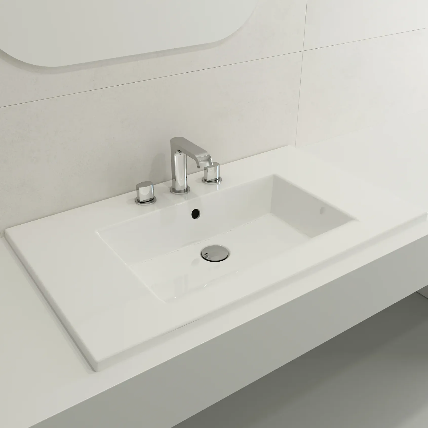 BOCCHI Ravenna 32" Rectangle Wallmount Fireclay Bathroom Sink, White, 3 Faucet Hole, 1113-001-0127