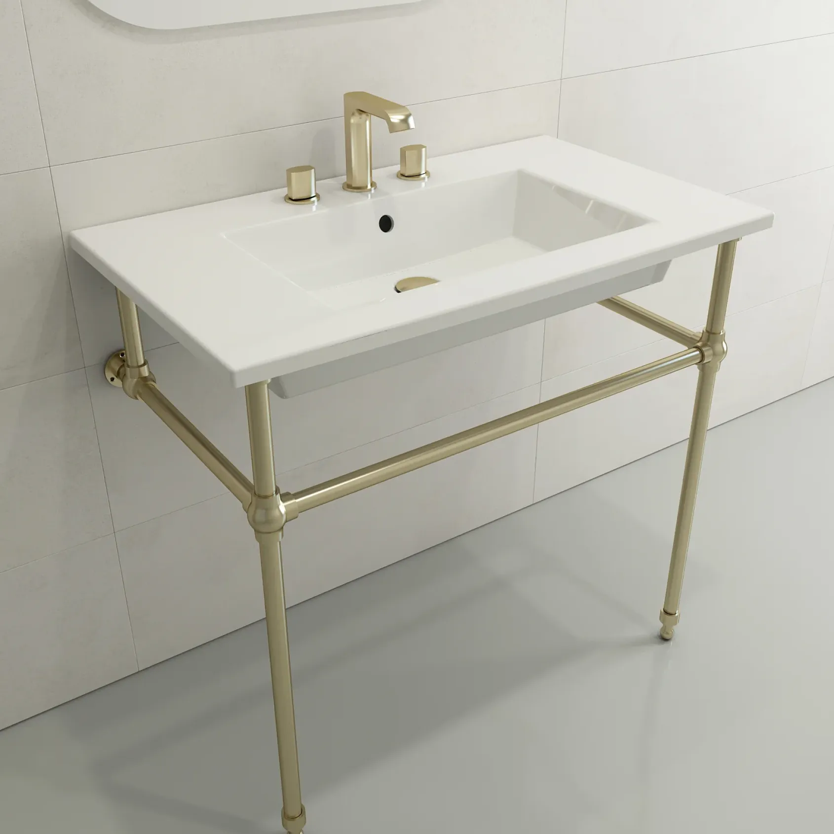BOCCHI Ravenna 32" Rectangle Wallmount Fireclay Bathroom Sink, White, 3 Faucet Hole, 1113-001-0127